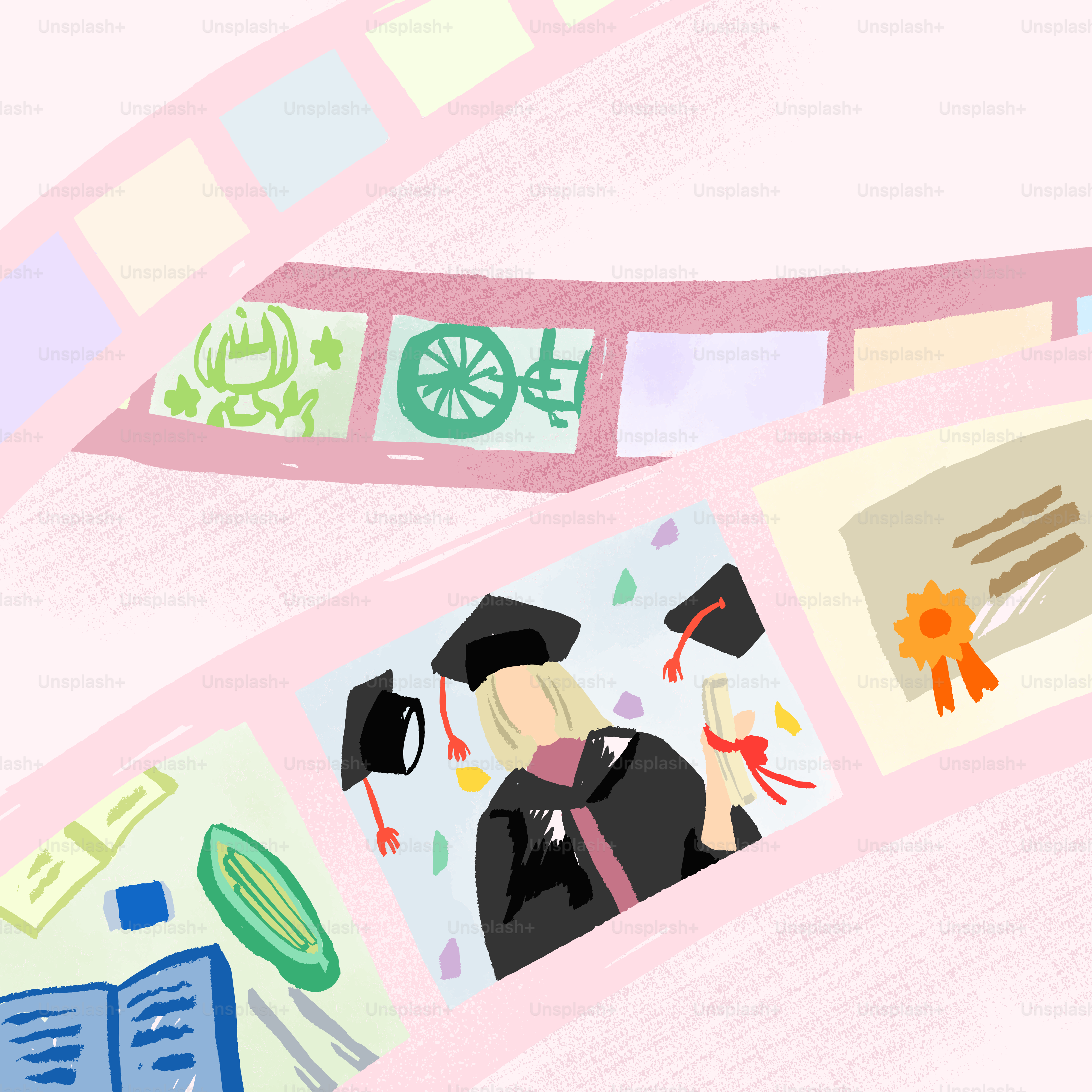 A film strip with a picture of a graduate