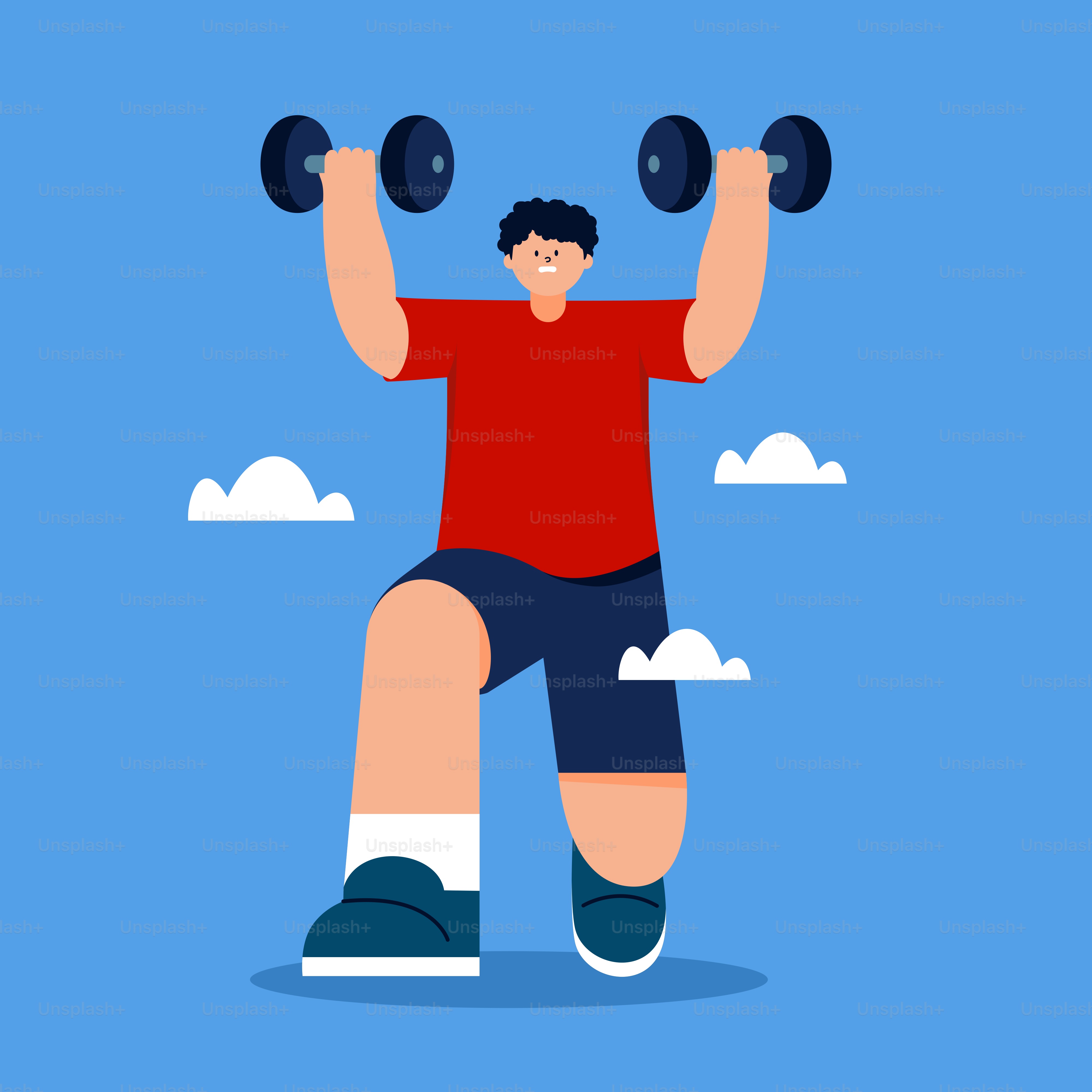A man is doing a squat with dumbbells