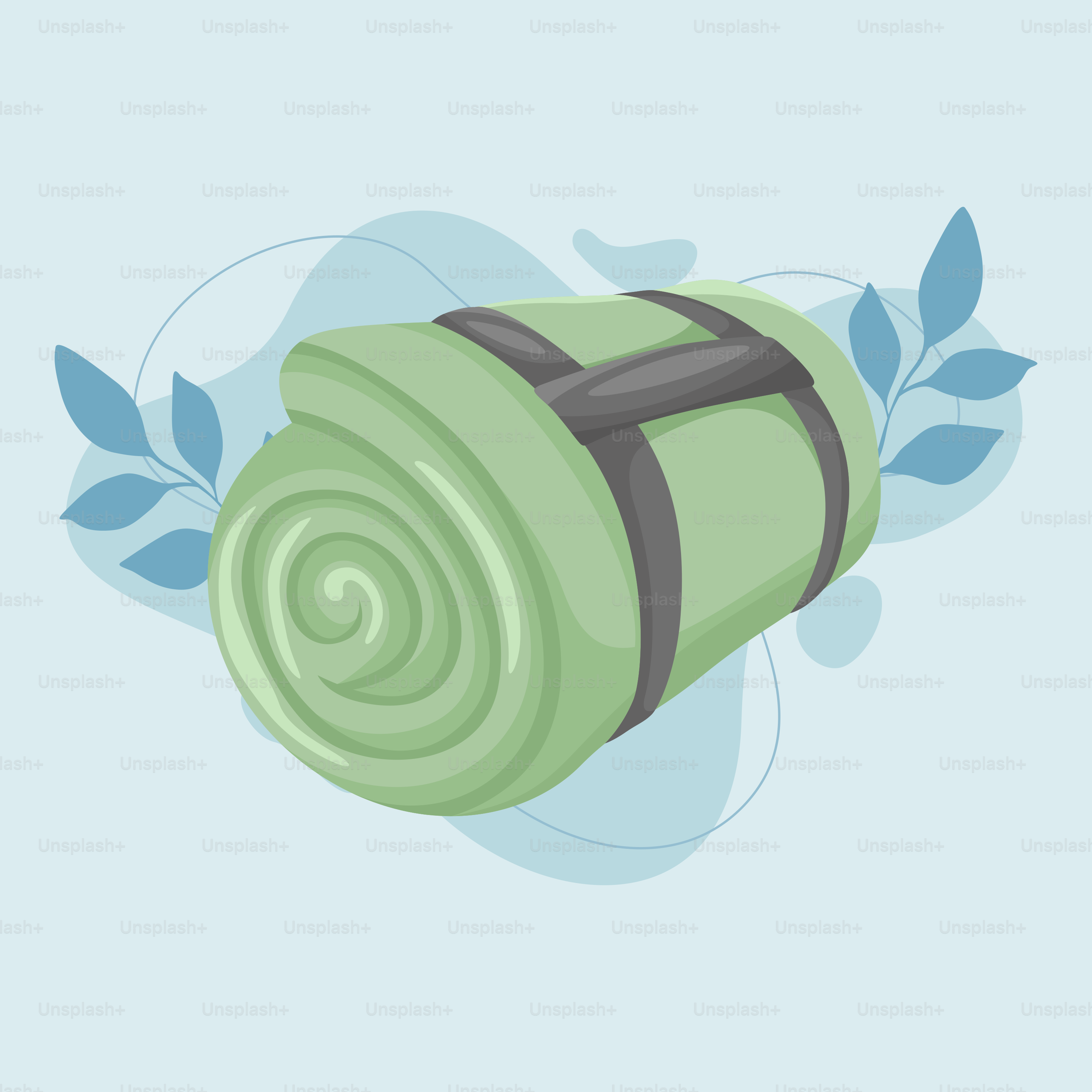 검은색 끈이 달린 녹색 담요