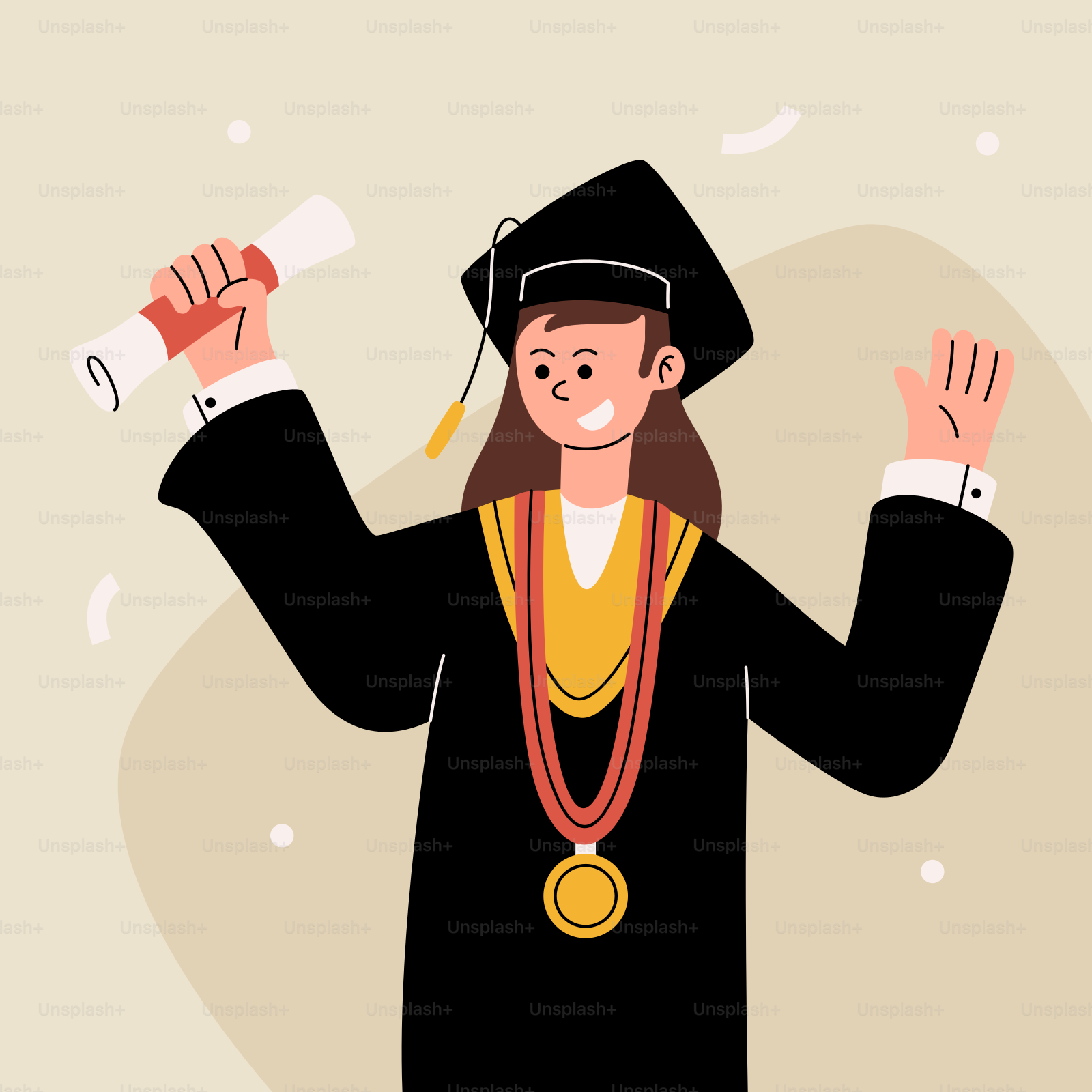 Uma mulher com toga de formatura segurando um diploma