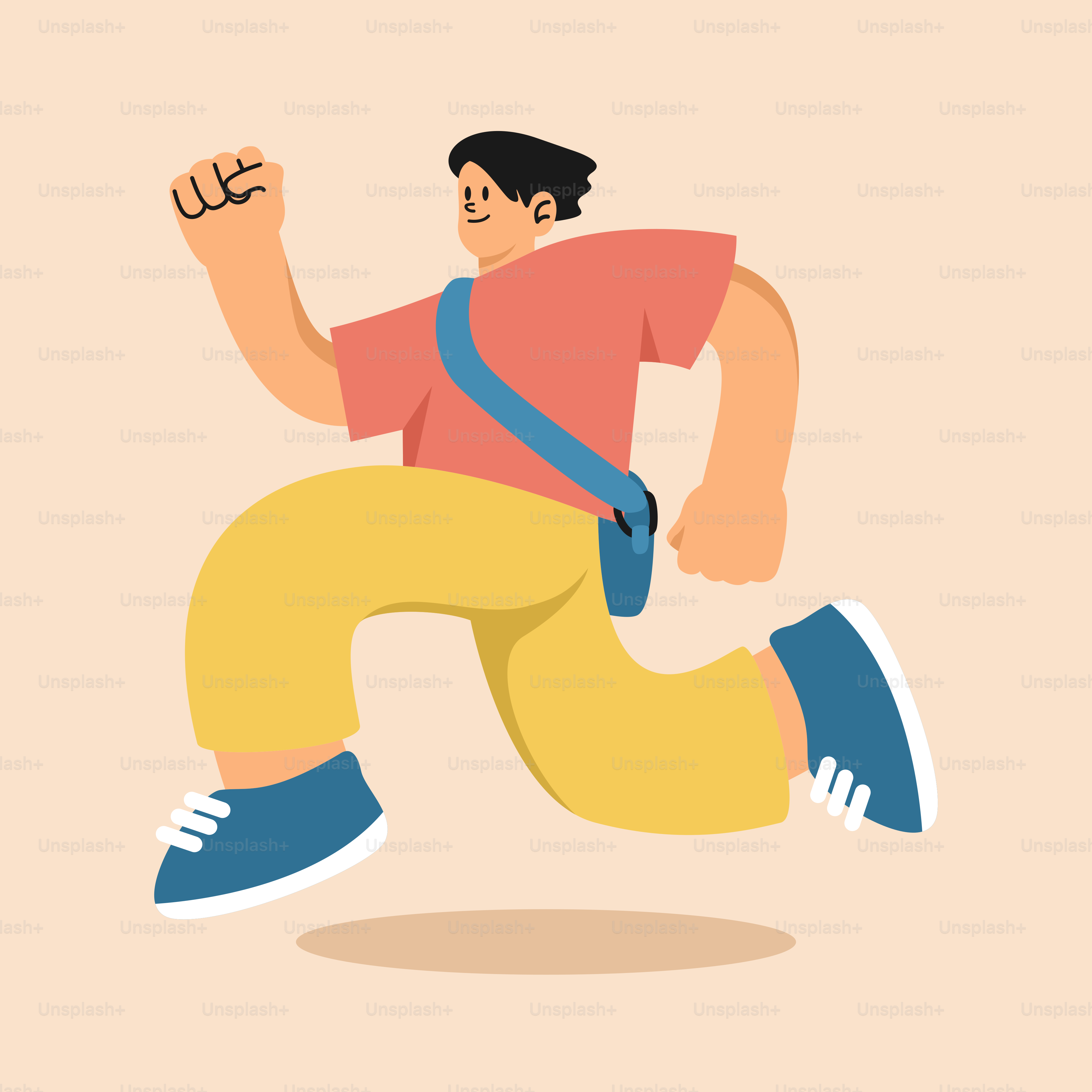 A man running with a backpack on his back