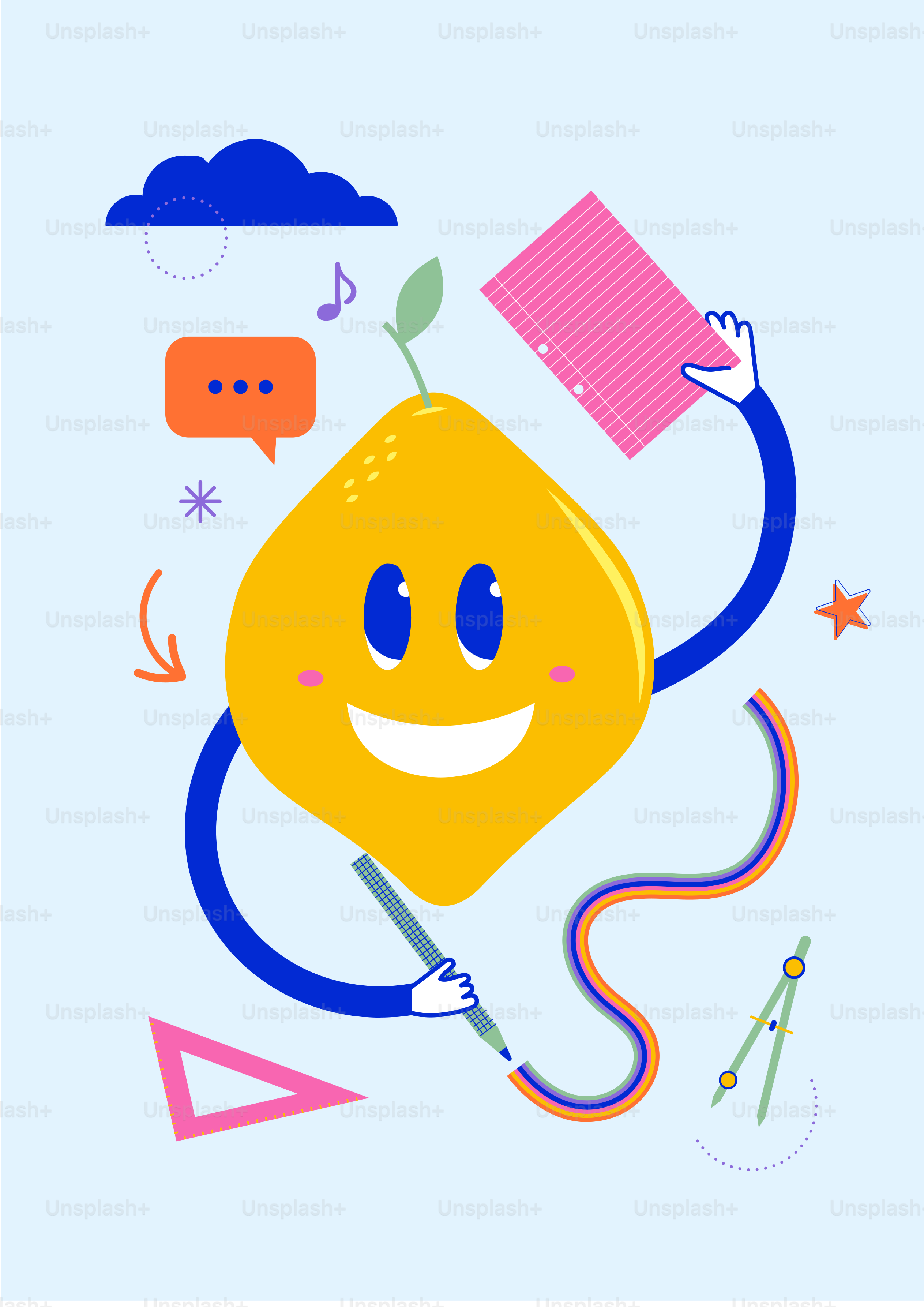 A cartoon character holding a book and a pencil