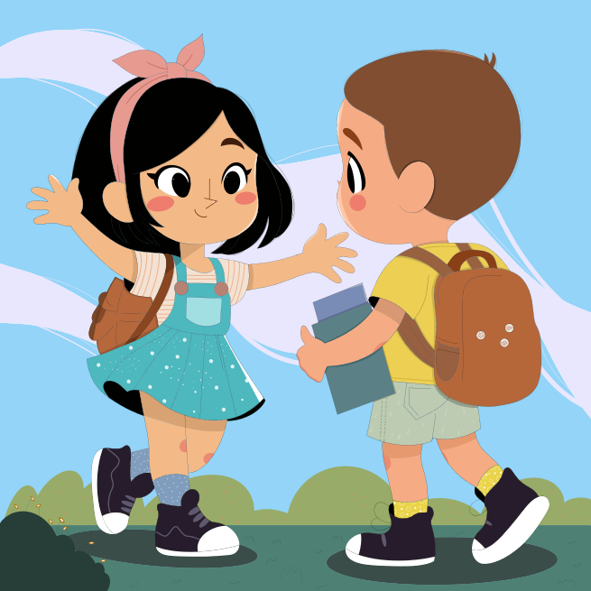 A boy and a girl who are talking to each other