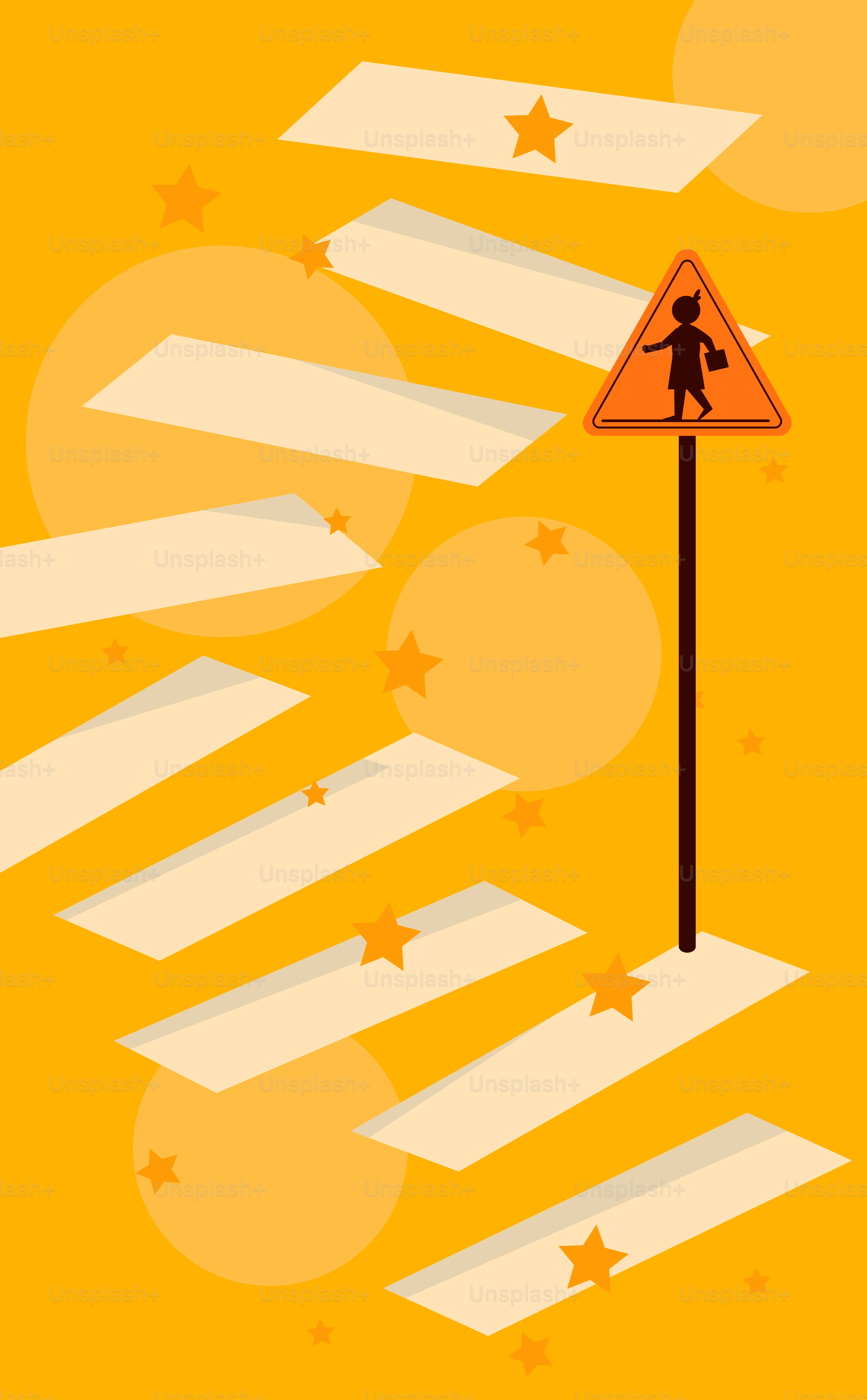 A yellow background with stars and a sign