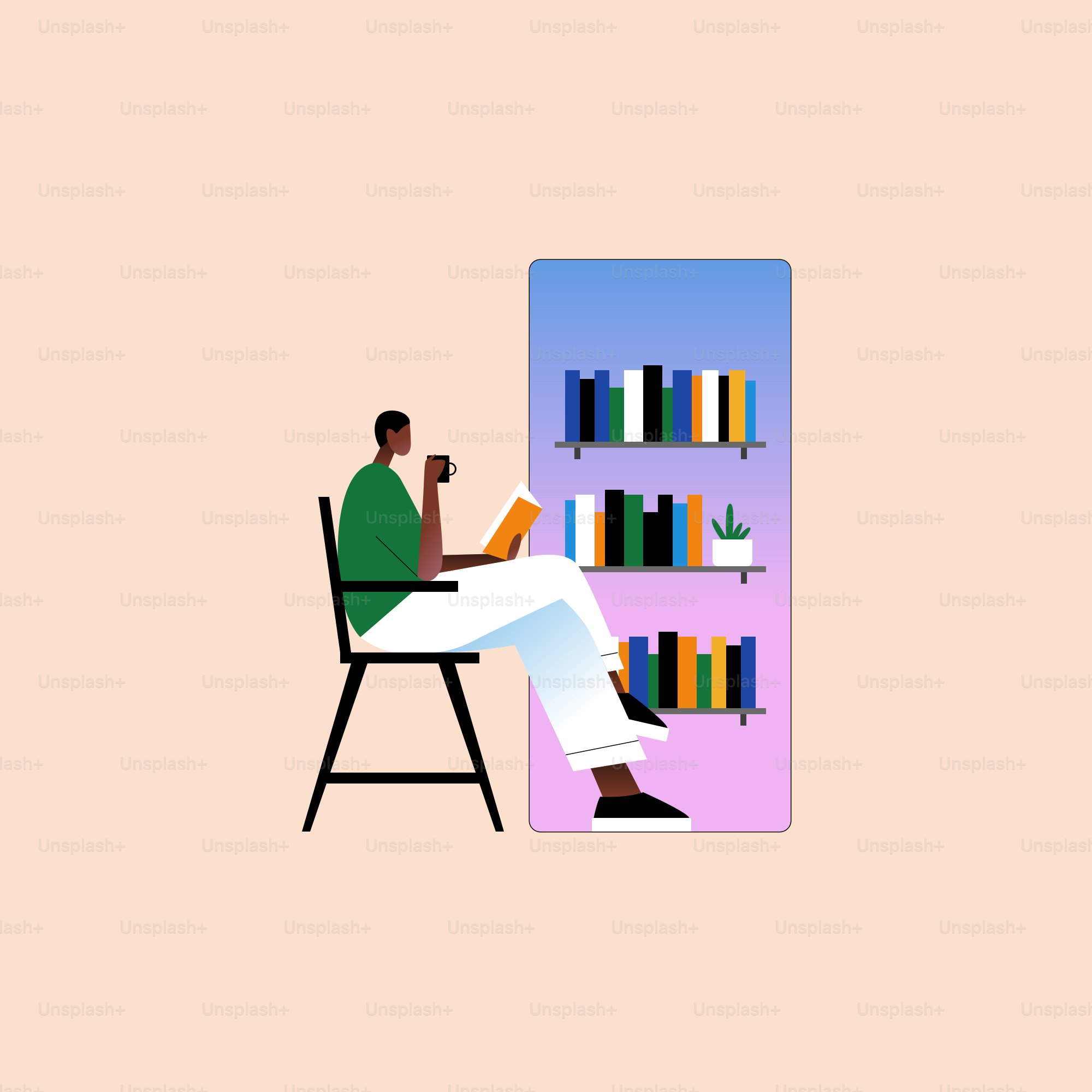 Un uomo seduto su una sedia che legge un libro