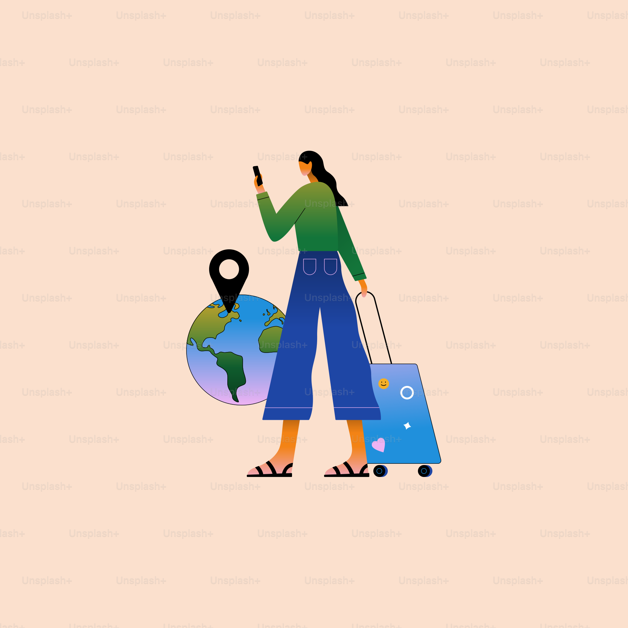 A woman with a suitcase and a map