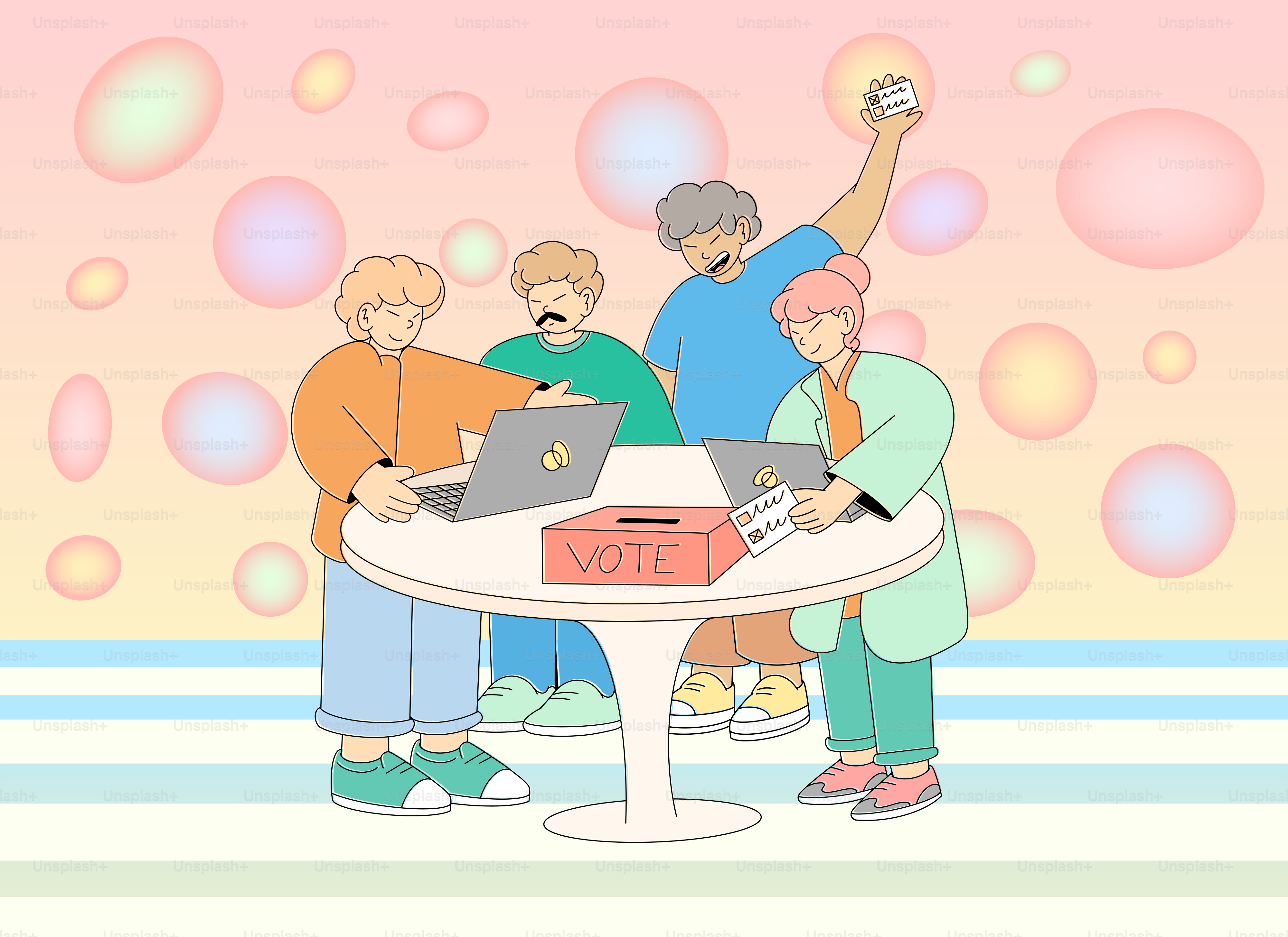 A group of people standing around a table