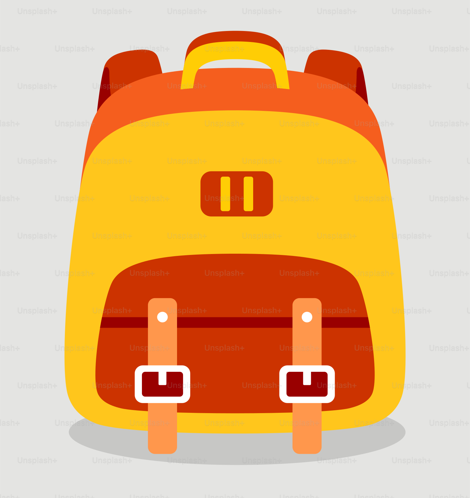 A yellow and red backpack sitting on top of a table