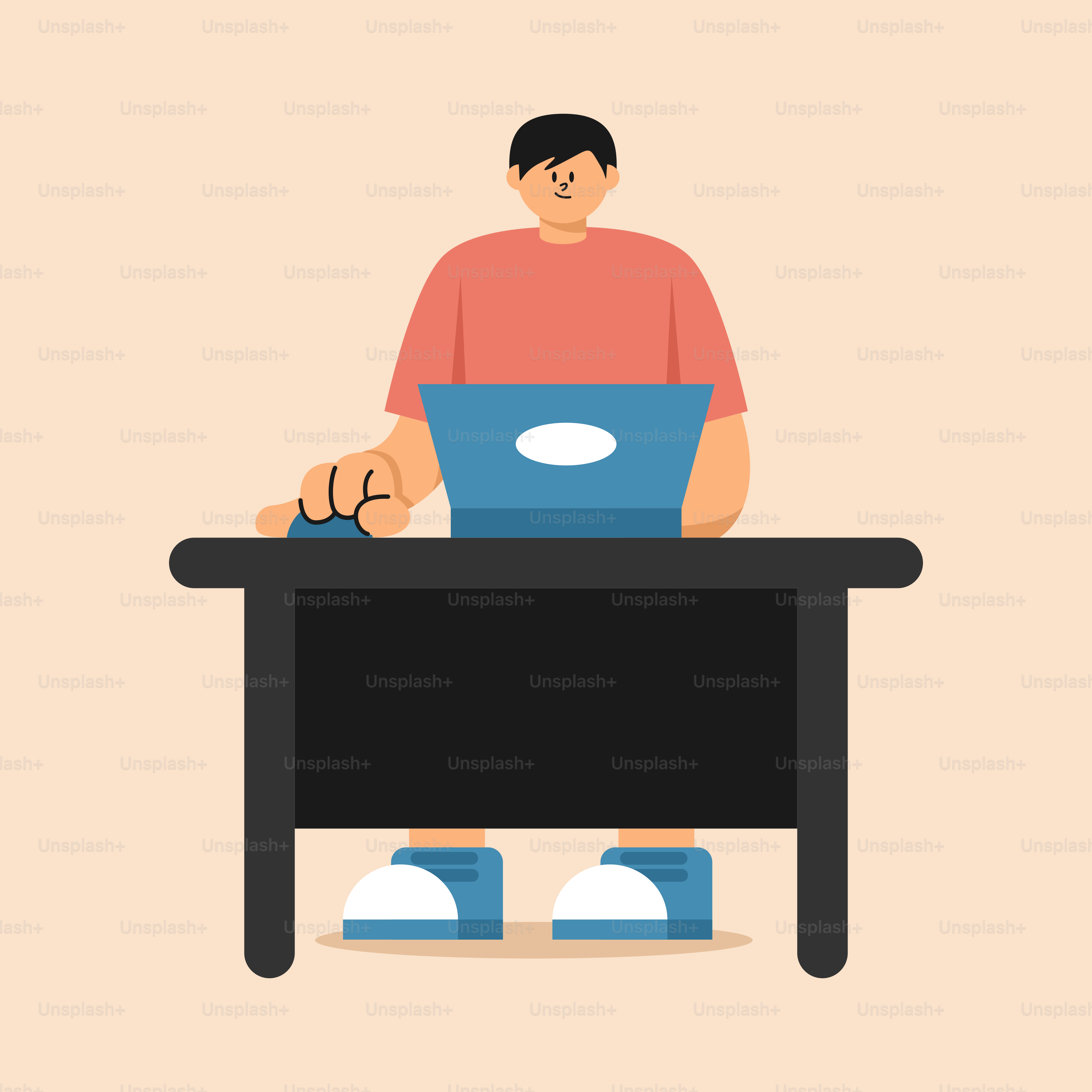 A man sitting at a desk using a laptop computer