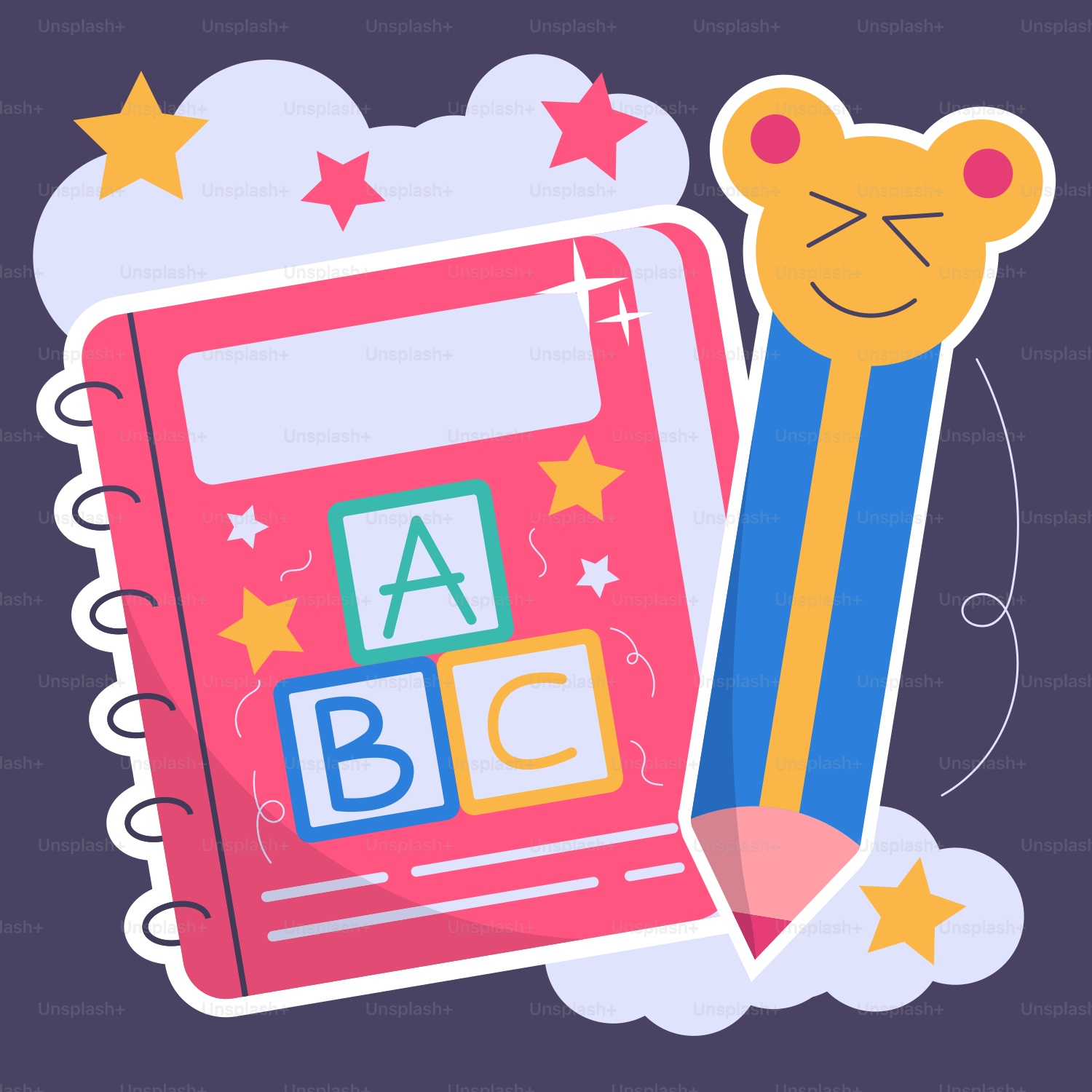 Una matita e un libro con delle lettere sopra