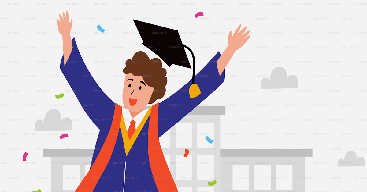 A woman in a graduation gown and cap with her arms in the air vector ...