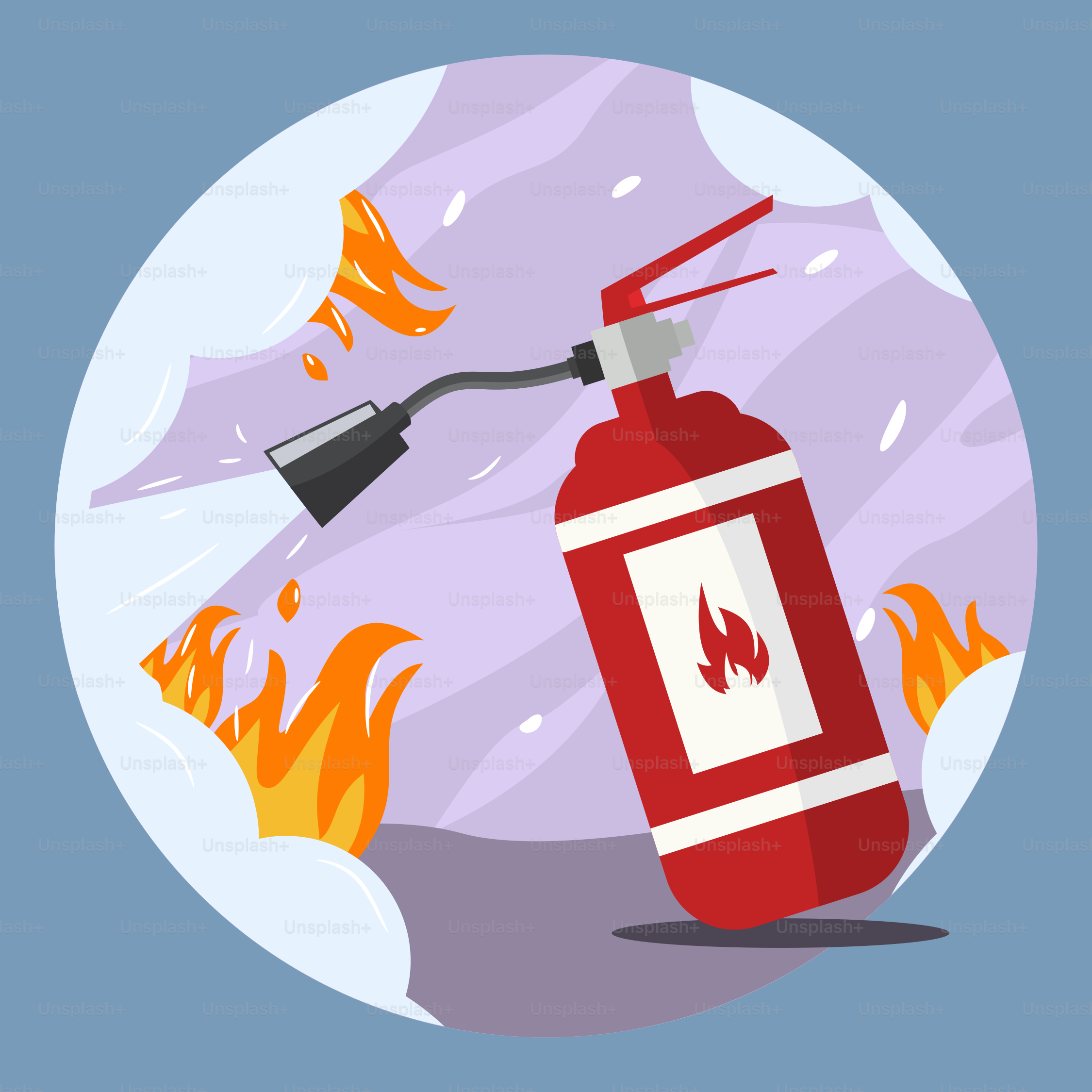 A fire extinguisher with a hose attached to a fire extinguis
