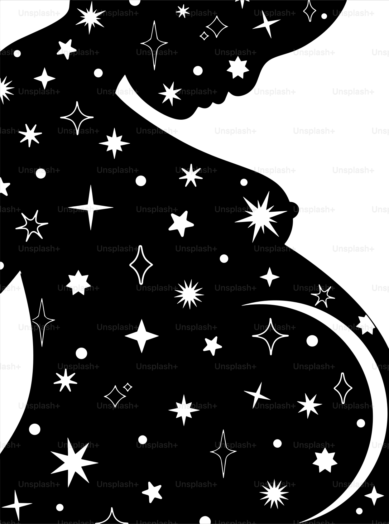 A black and white silhouette of a pregnant woman