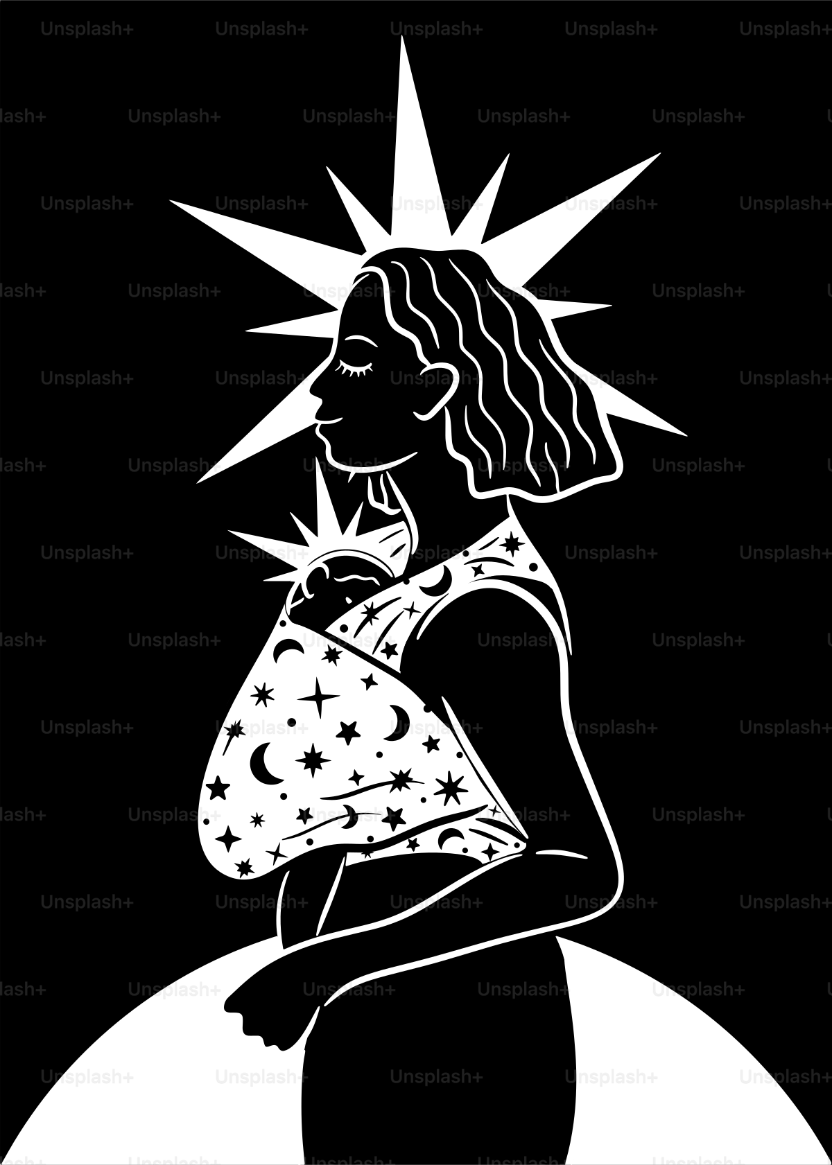 아기를 안고 있는 여성의 흑백 그림 벡터 – Unsplash의 가족 이미지, image size:3000x4202