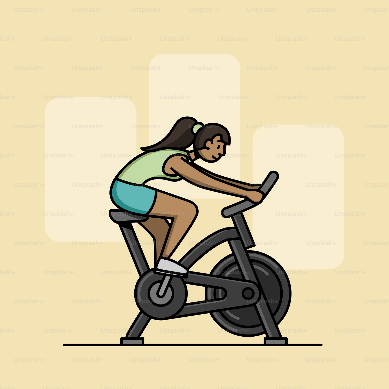 Eine Frau fährt auf einem Heimtrainer