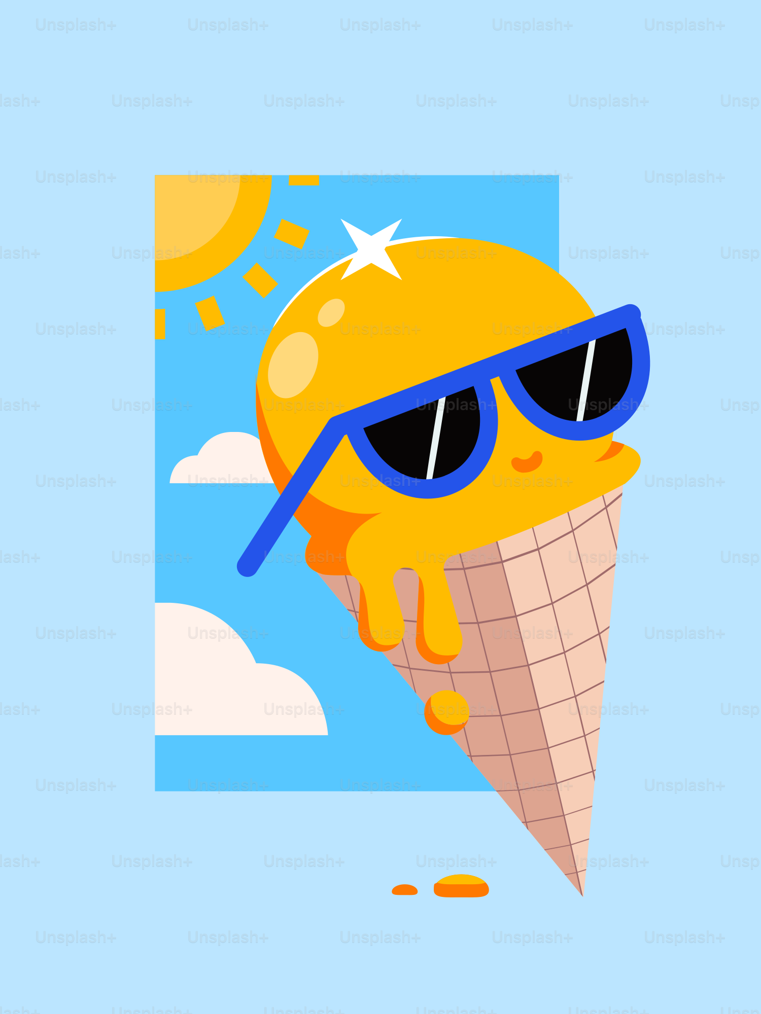 An ice cream cone with sunglasses on it