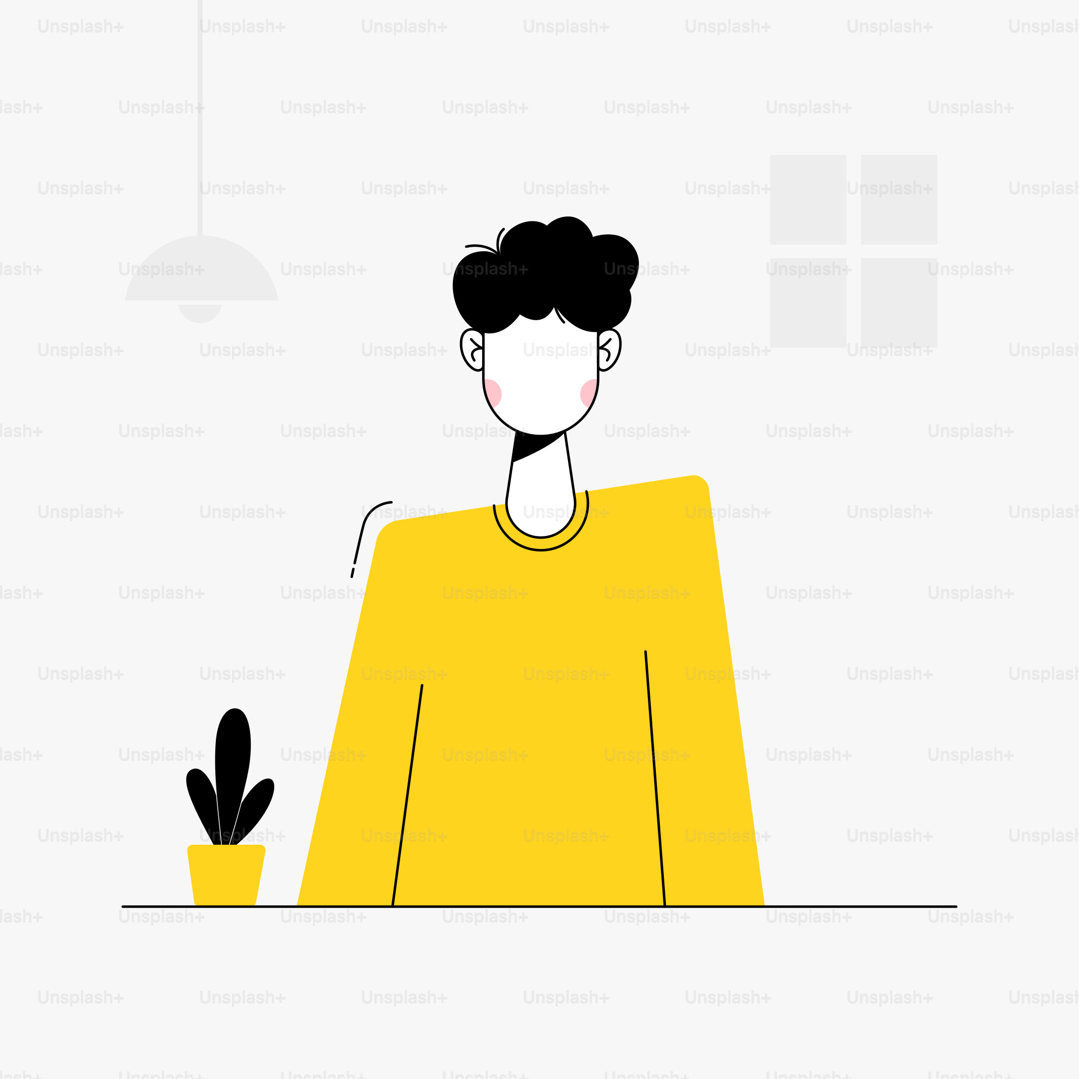 A woman sitting at a table with a potted plant