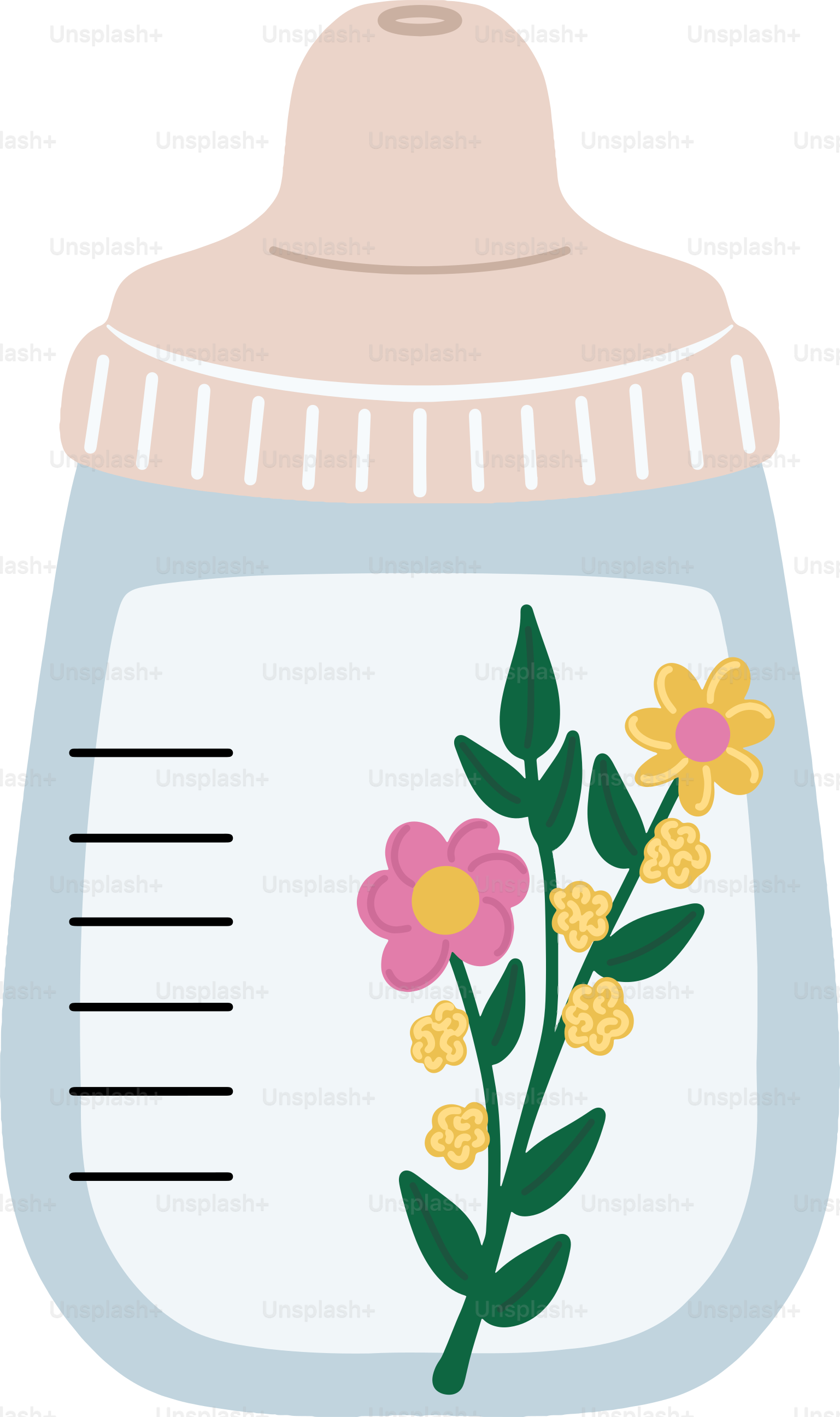 A baby bottle with flowers on it