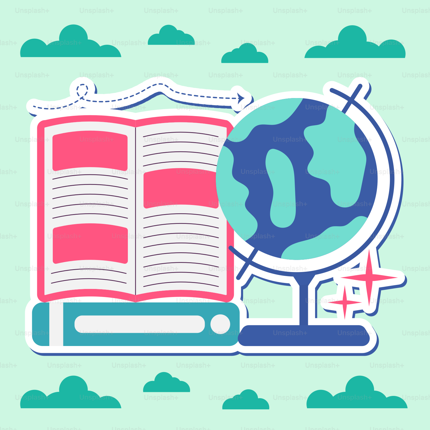 An open book with a globe on top of it