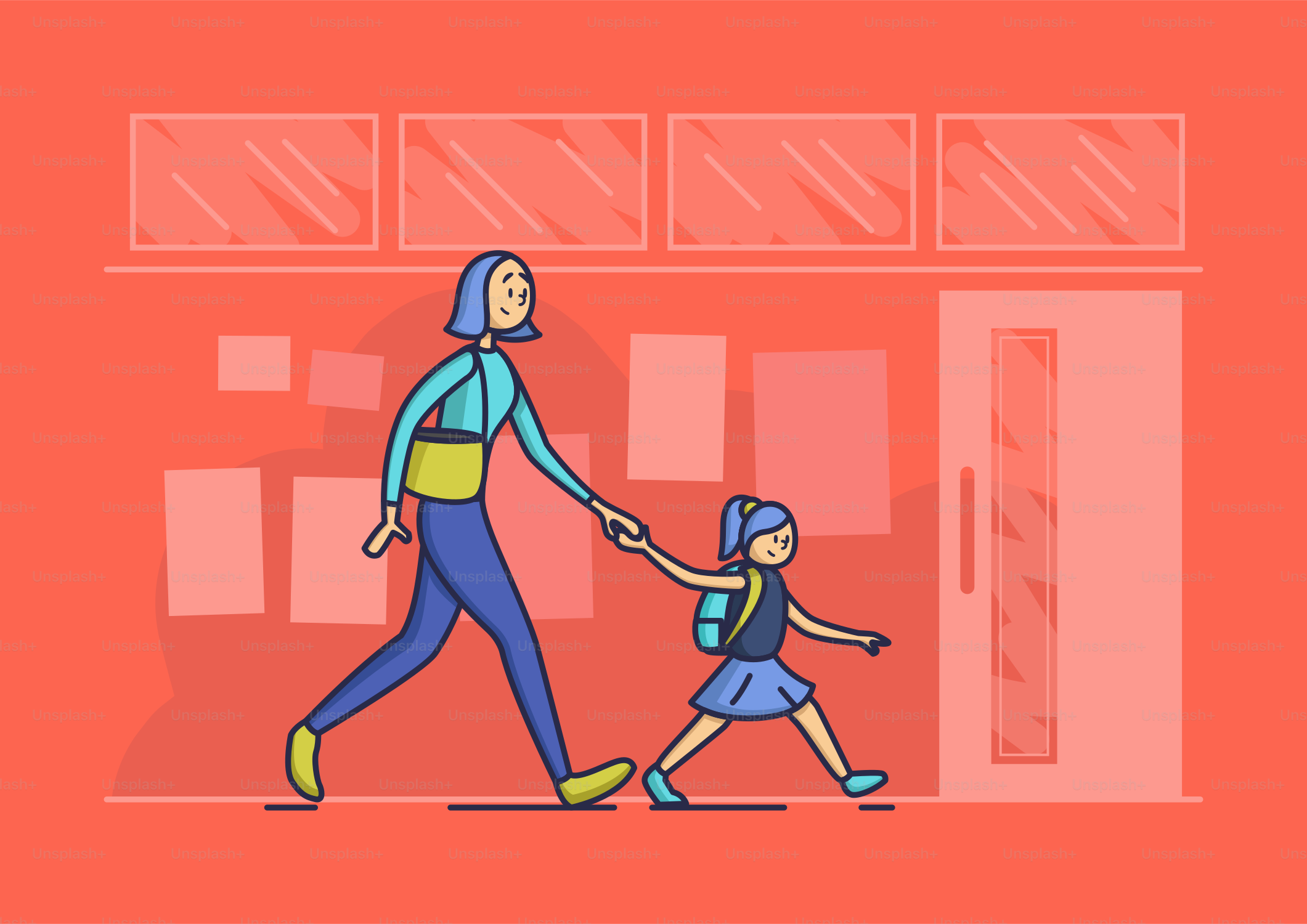 Una mujer y un niño caminando por una calle