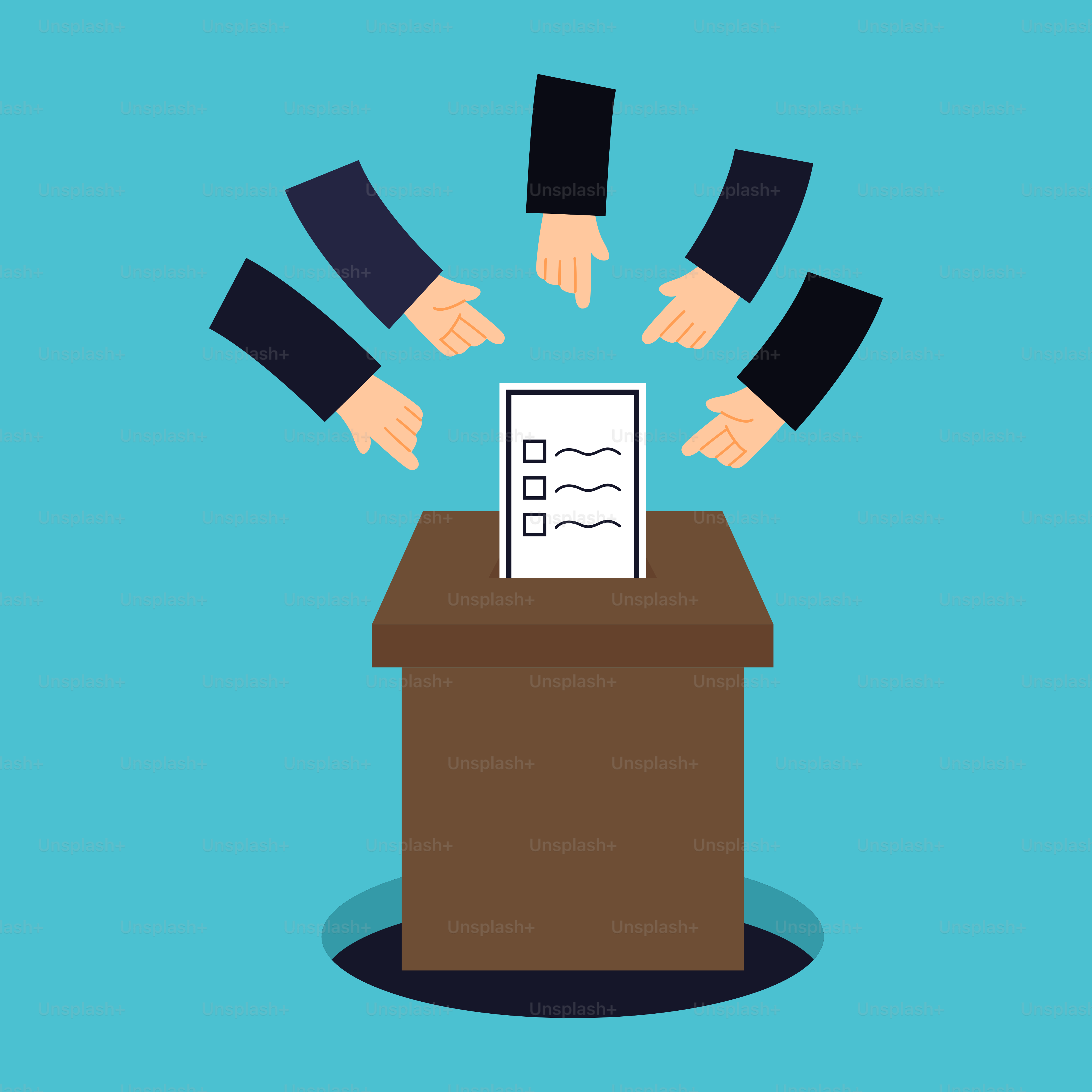 Una urna de votación con manos saliendo de ella