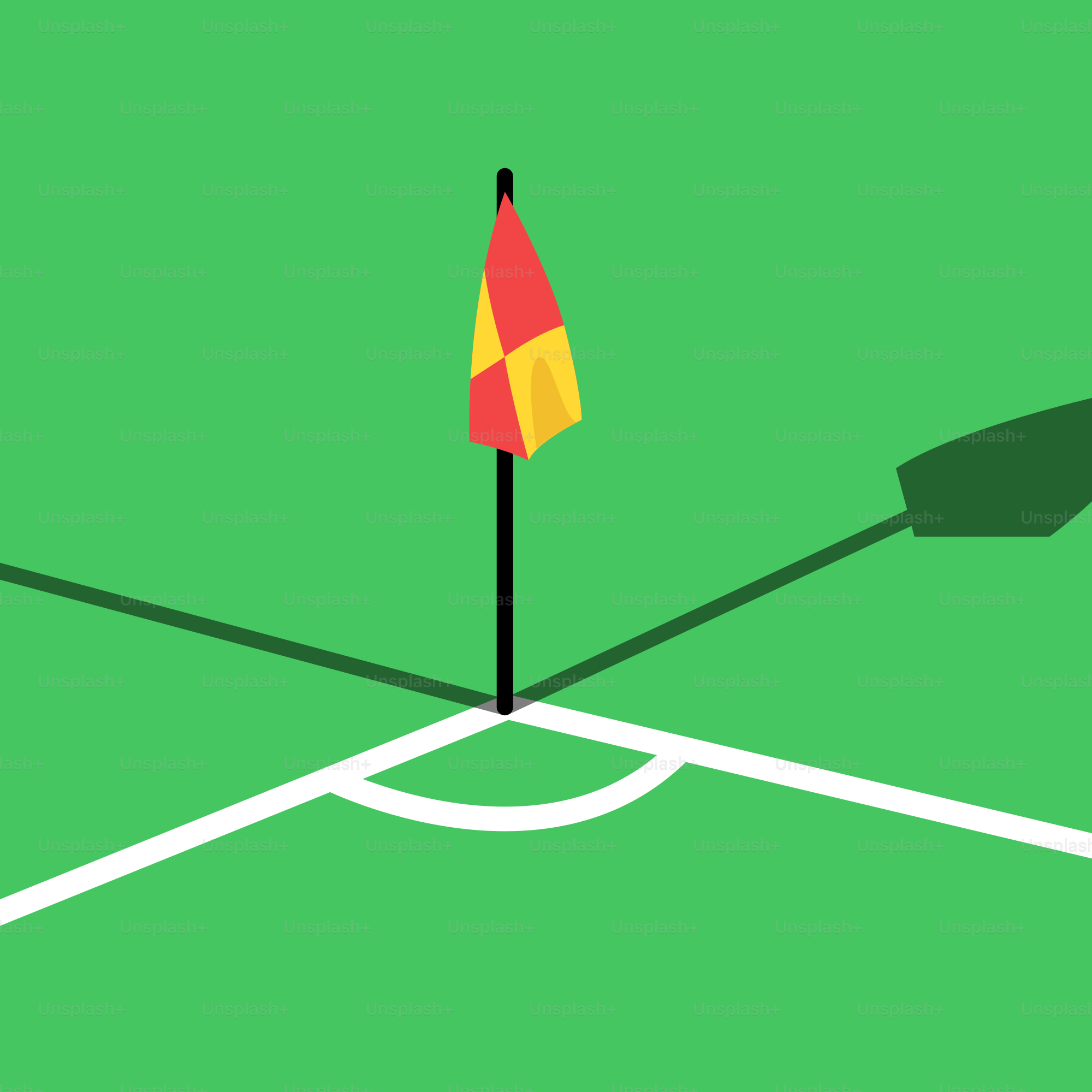 Un campo verde con bandera amarilla y roja