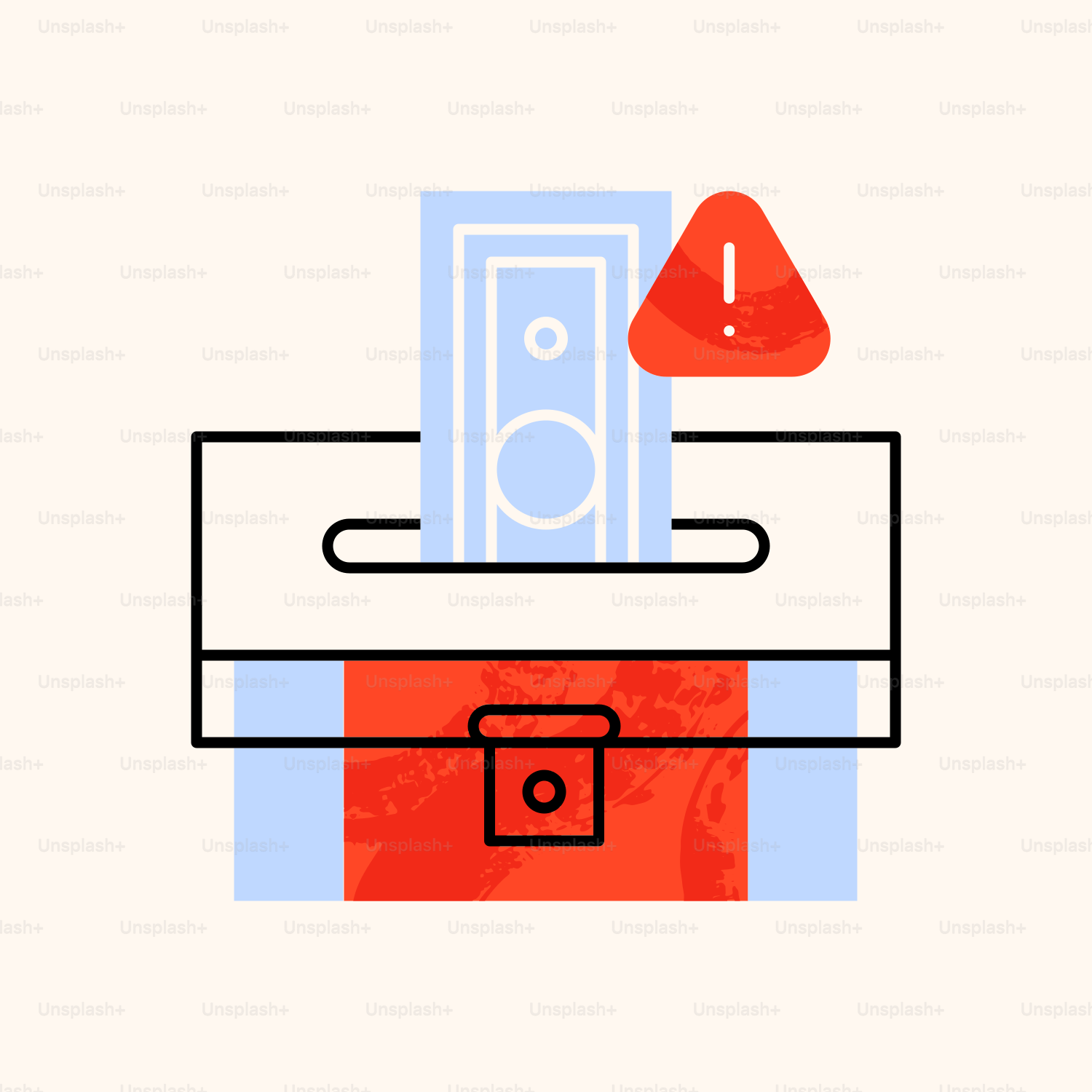 Eine Zeichnung eines Koffers mit einer roten Tasche darauf