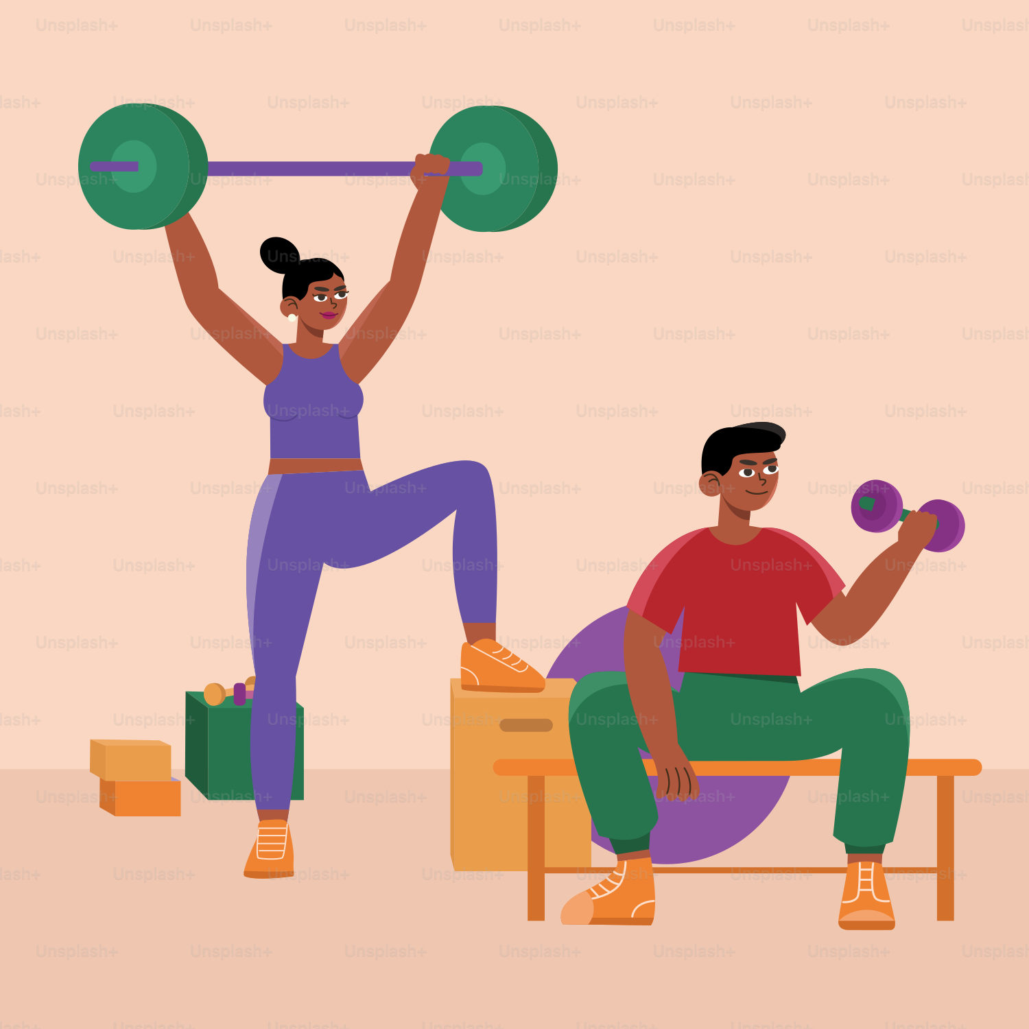 A man and a woman doing exercises with dumbbells vector – Wallpaper ...
