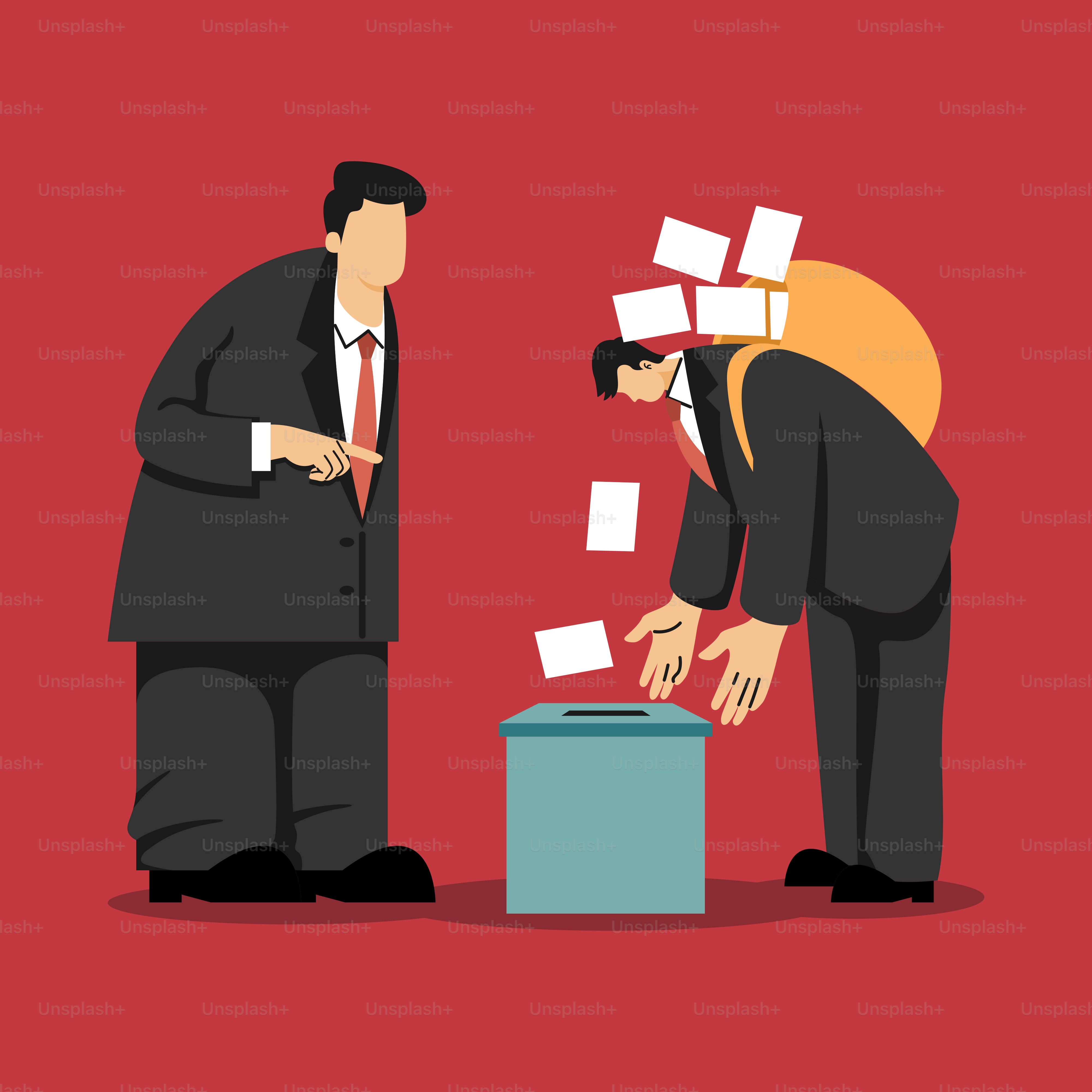 Two men in suits are standing over a box