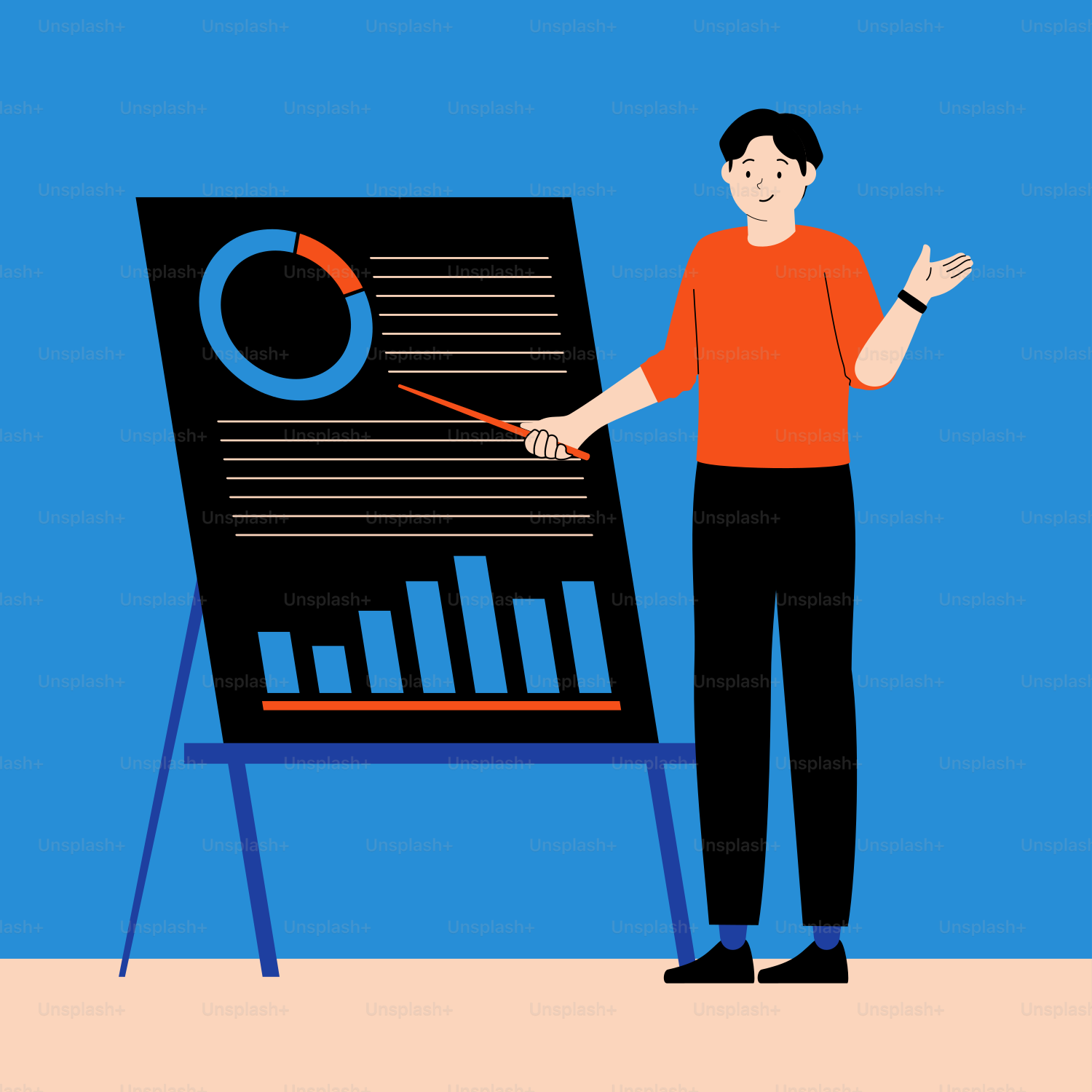 A man standing in front of a blackboard with a chart on it