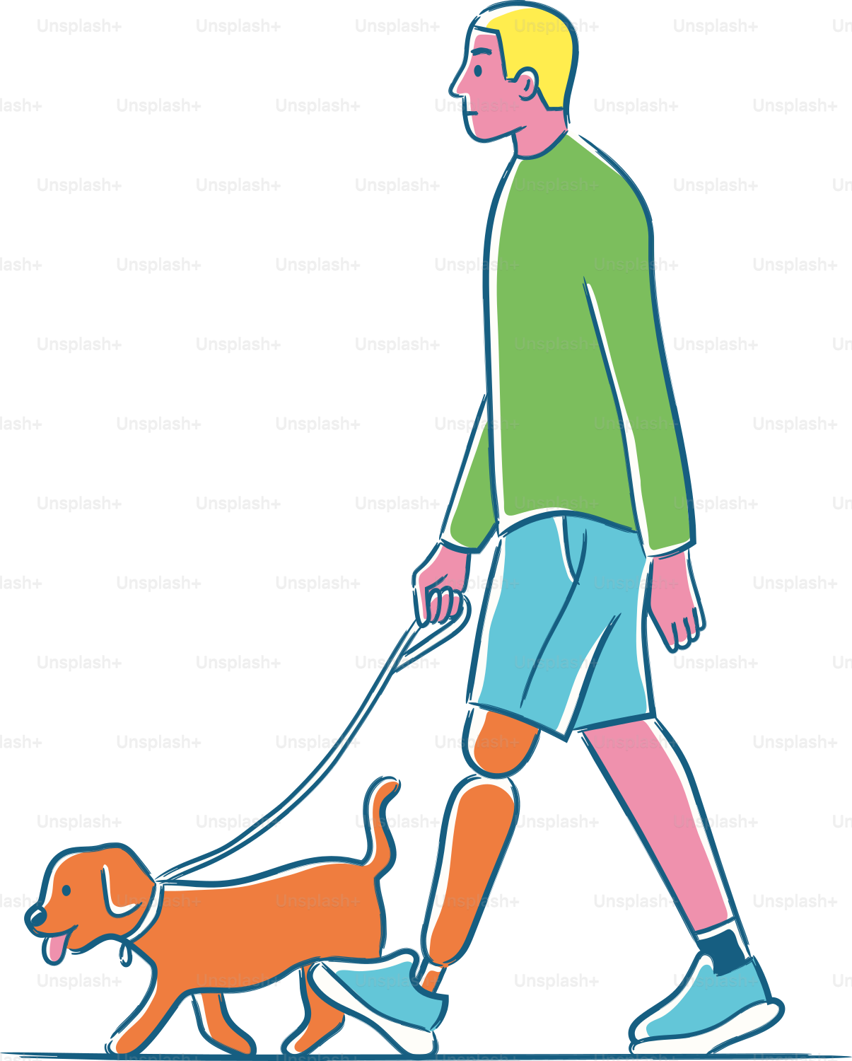 A man walking a dog on a leash