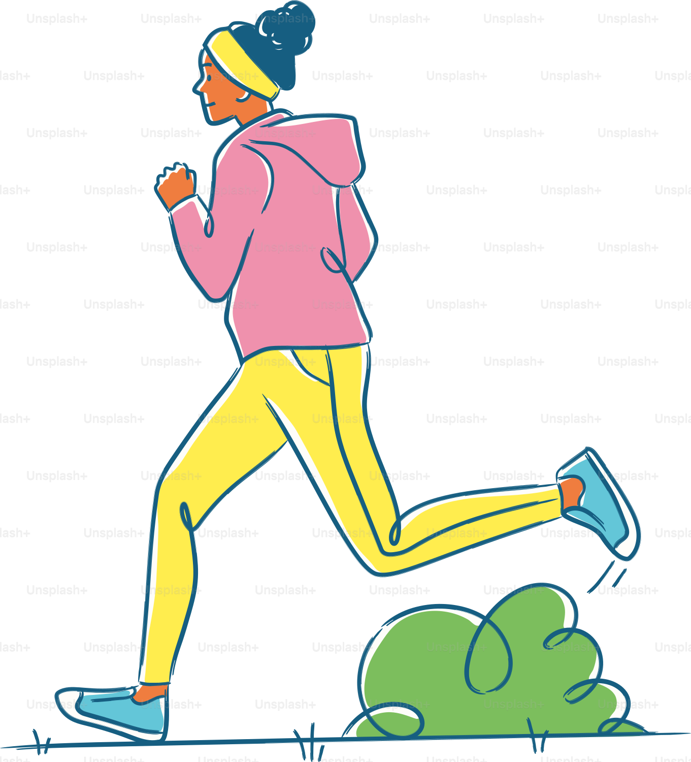 A woman running in a pink jacket and yellow pants