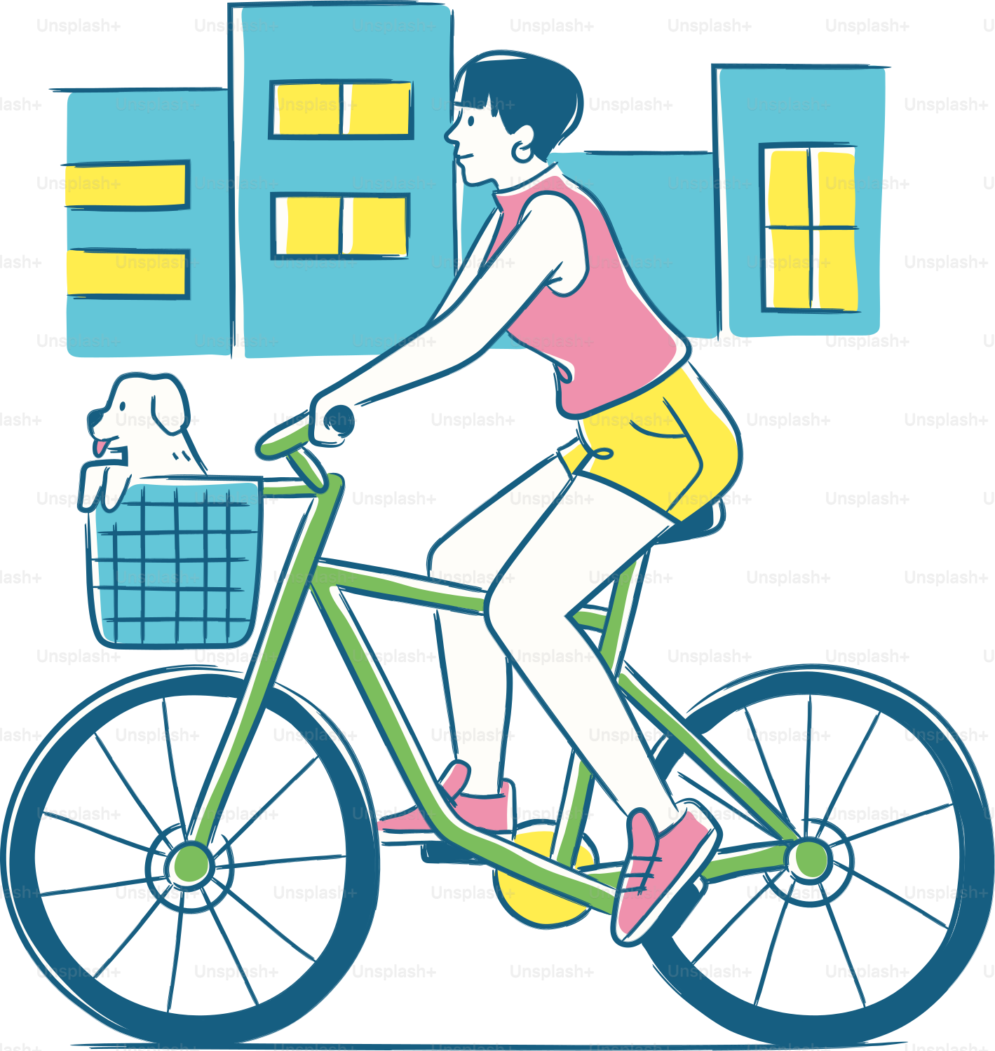 犬をカゴに入れて自転車に乗っている人