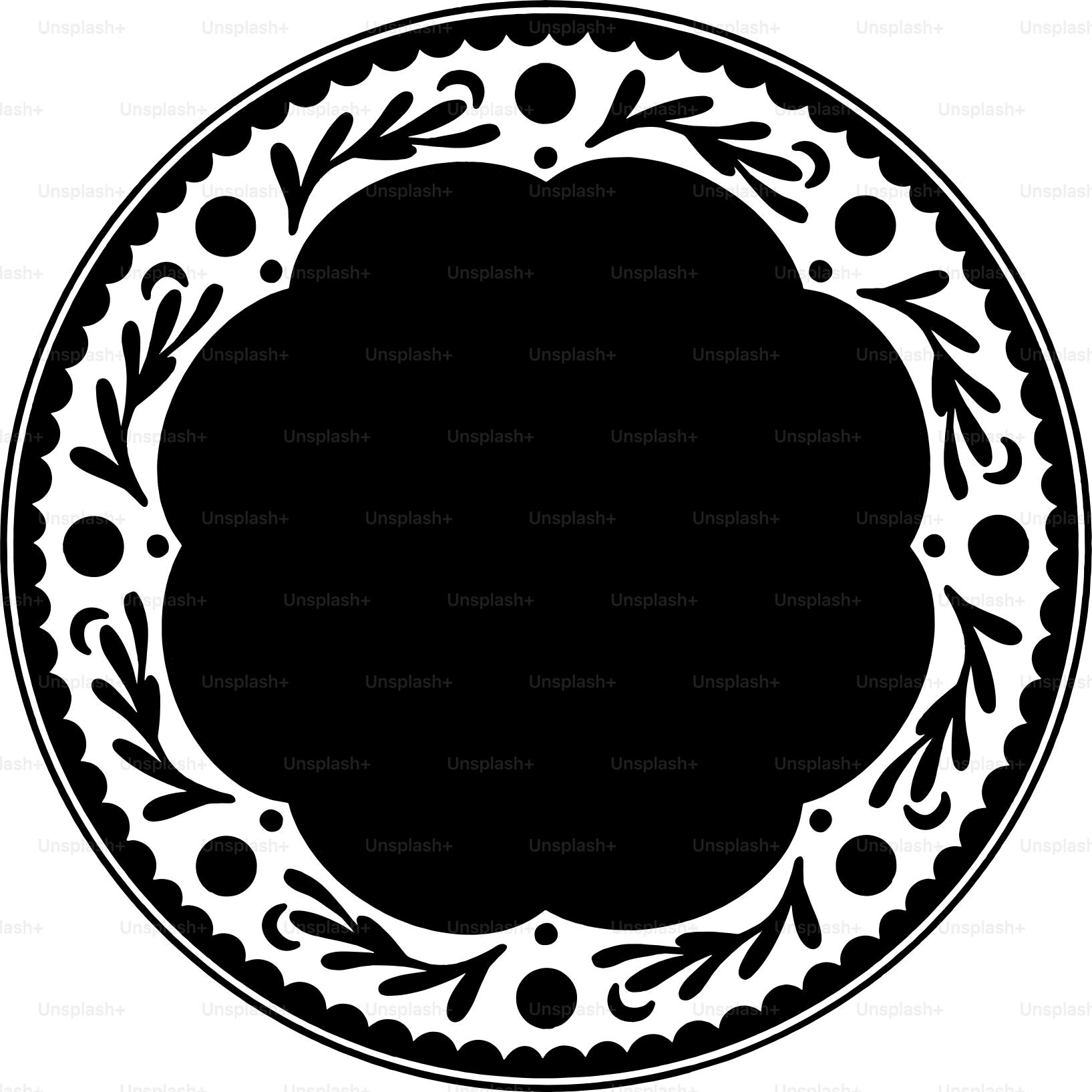 A black and white picture of a circular frame