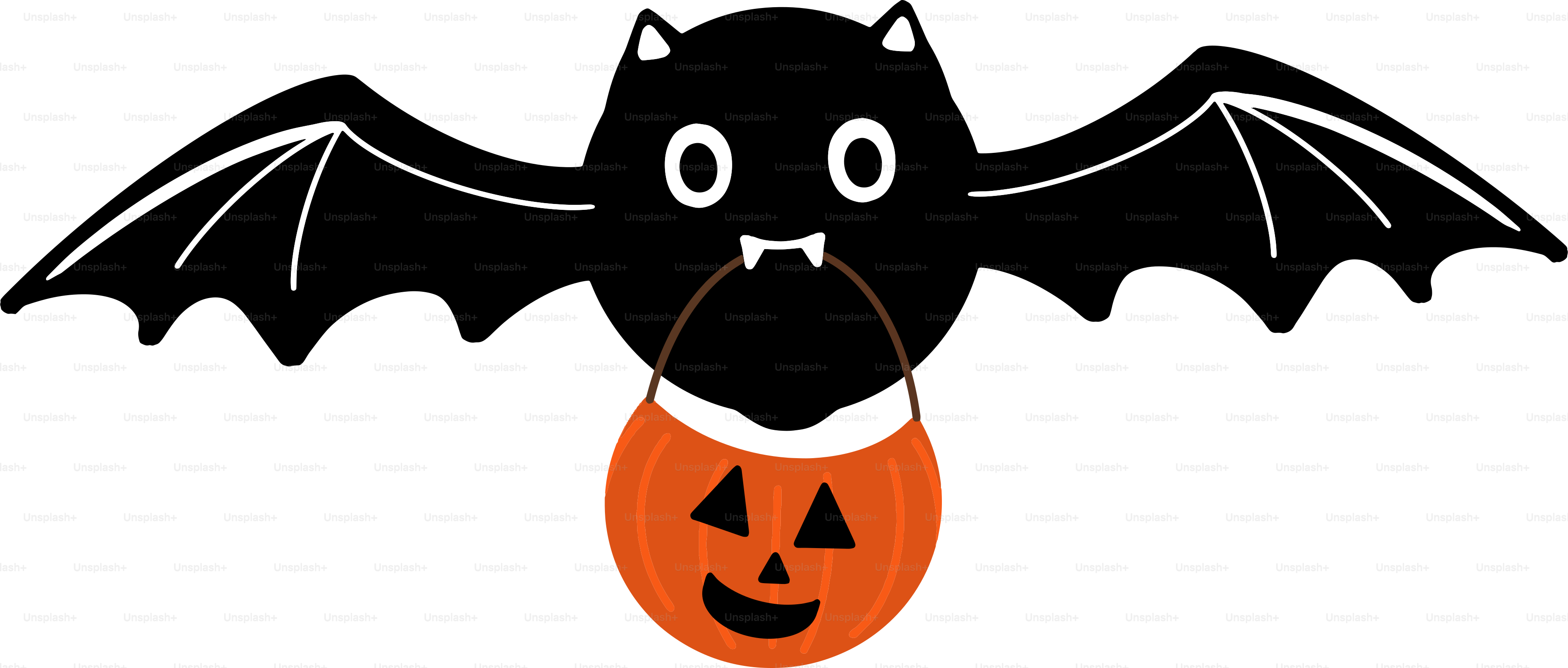 A bat with a pumpkin in its mouth