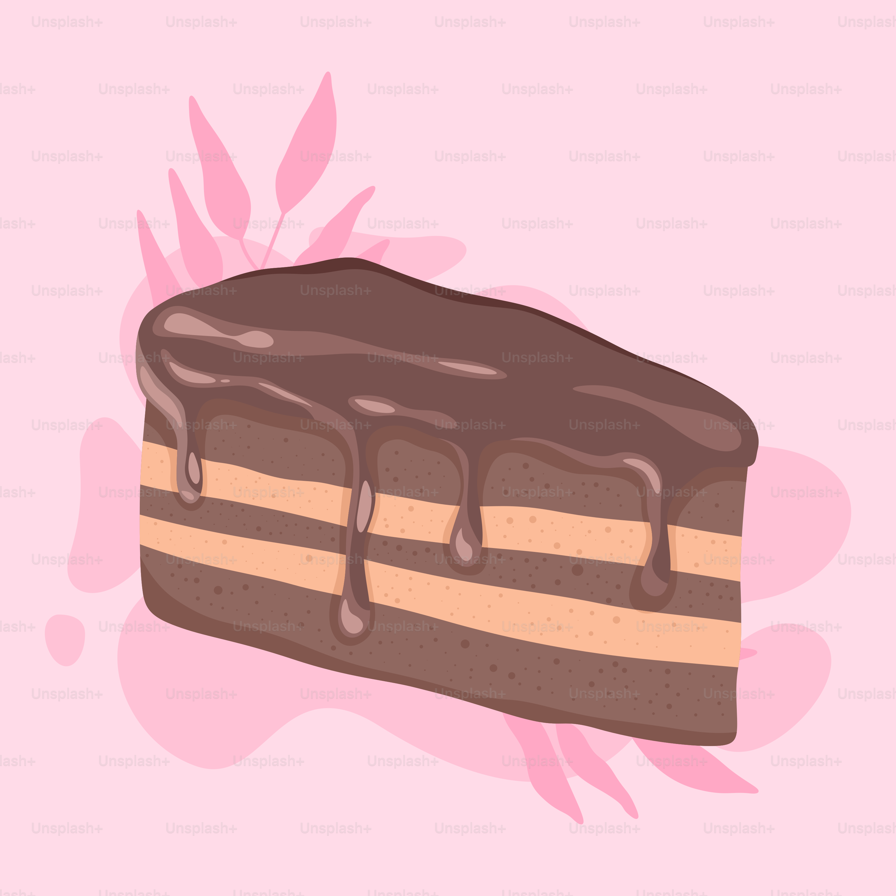 A piece of chocolate cake on a pink background