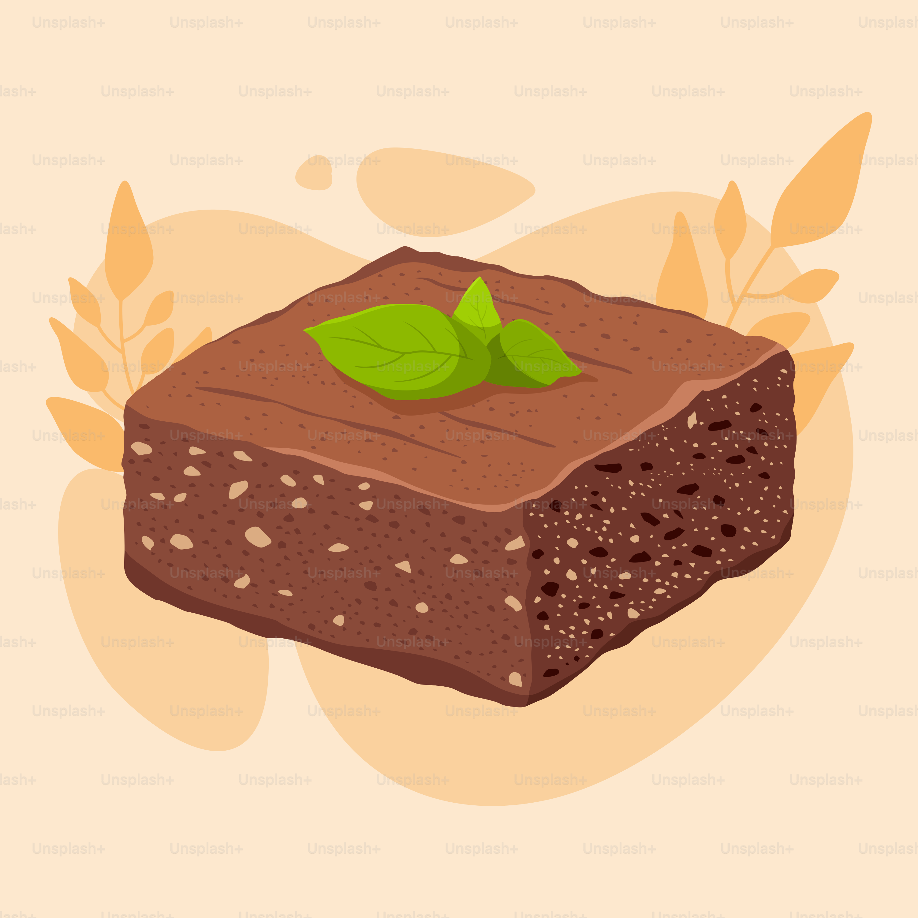 A piece of chocolate cake with a green leaf on top