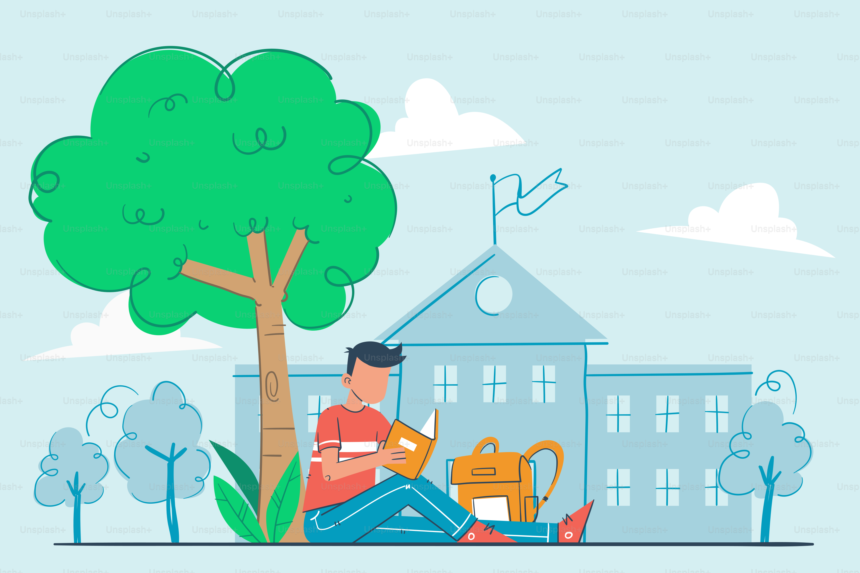 A man sitting under a tree reading a book