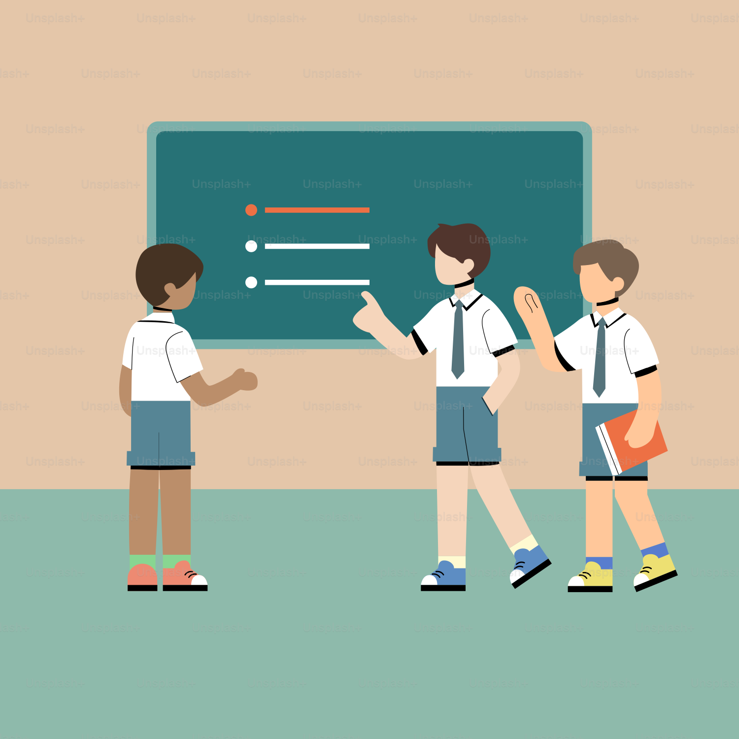 A group of people standing in front of a blackboard
