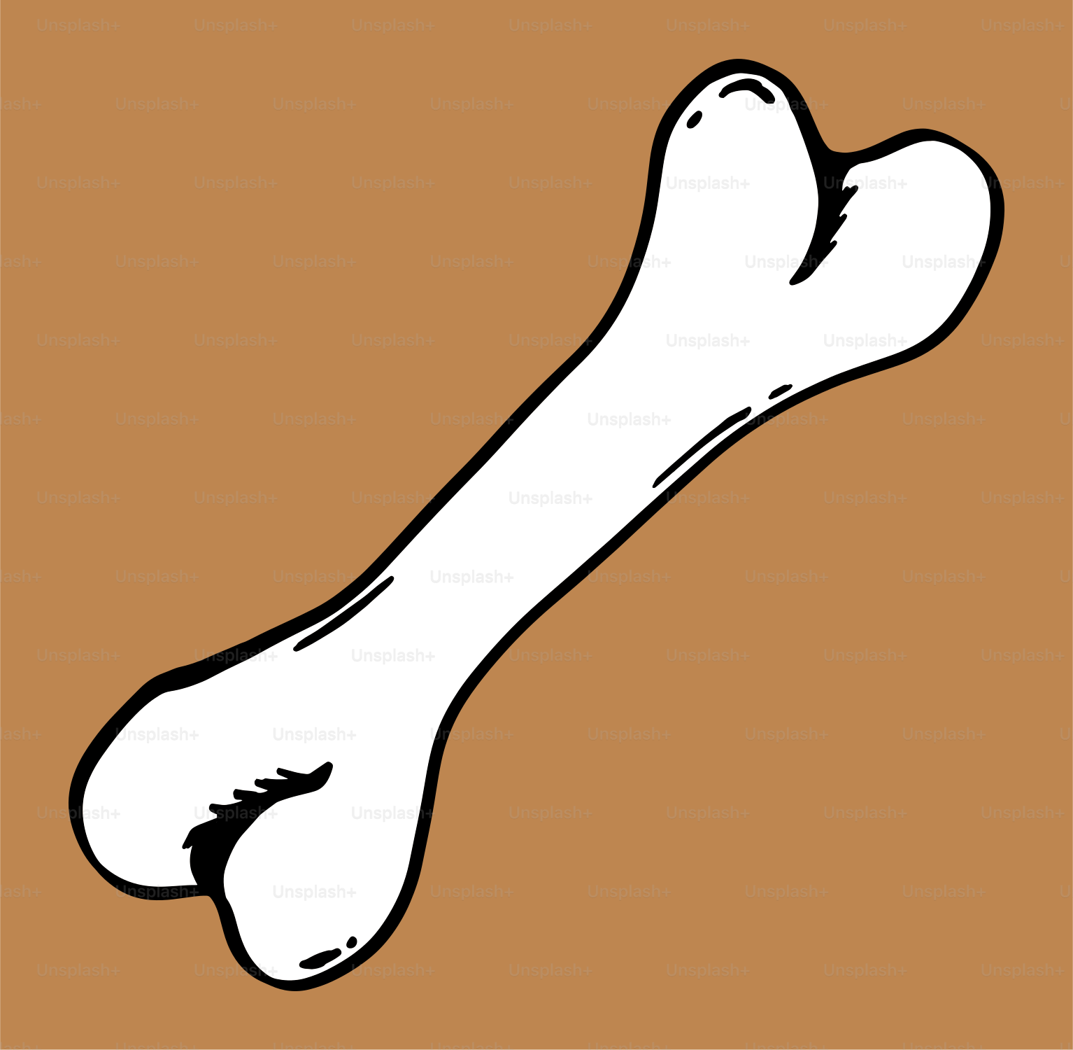A picture of a dog bone on a brown background
