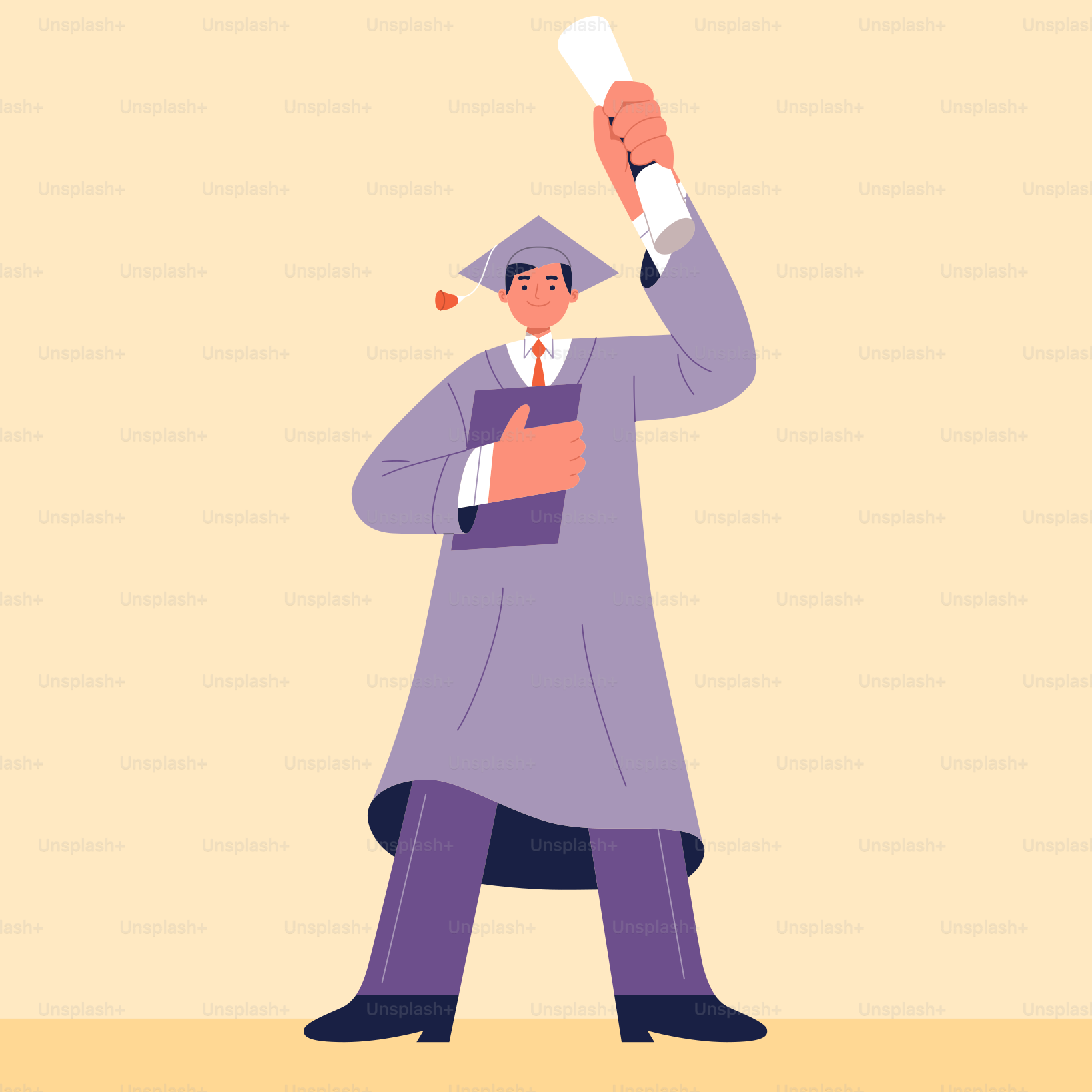 Un hombre con un traje de graduación sosteniendo un diploma