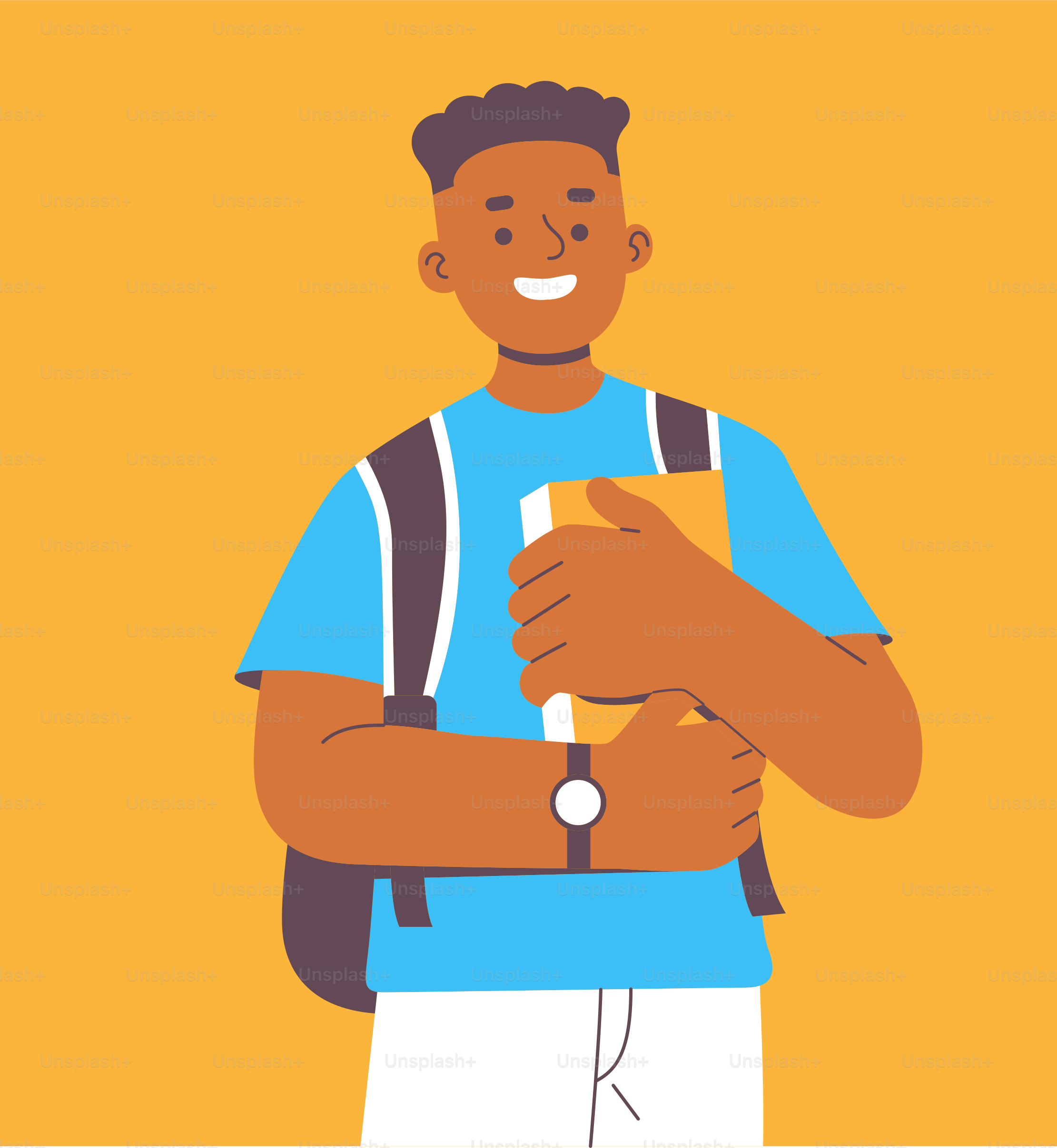 Un uomo con uno zaino e un orologio al braccio