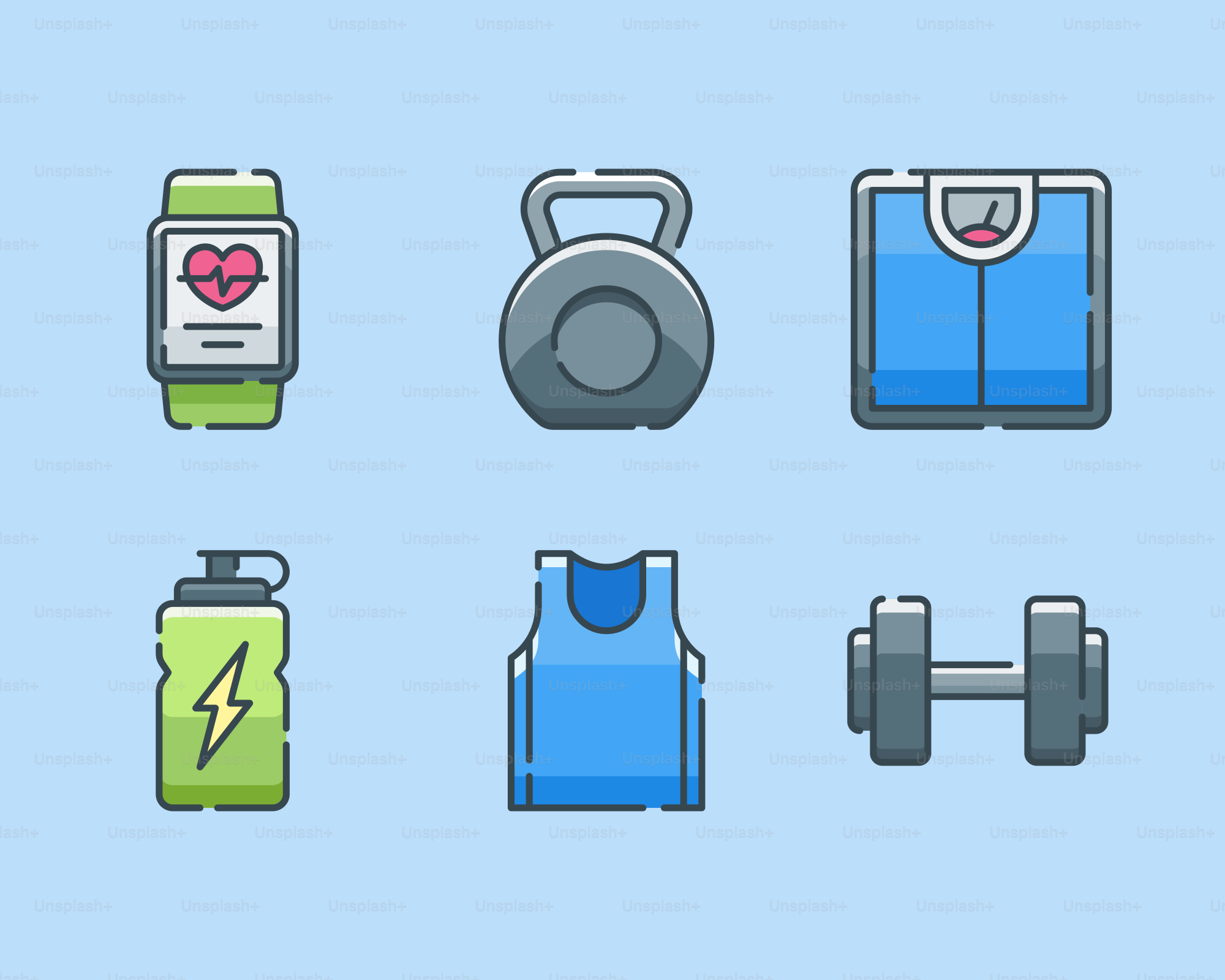 A bunch of different types of items on a blue background