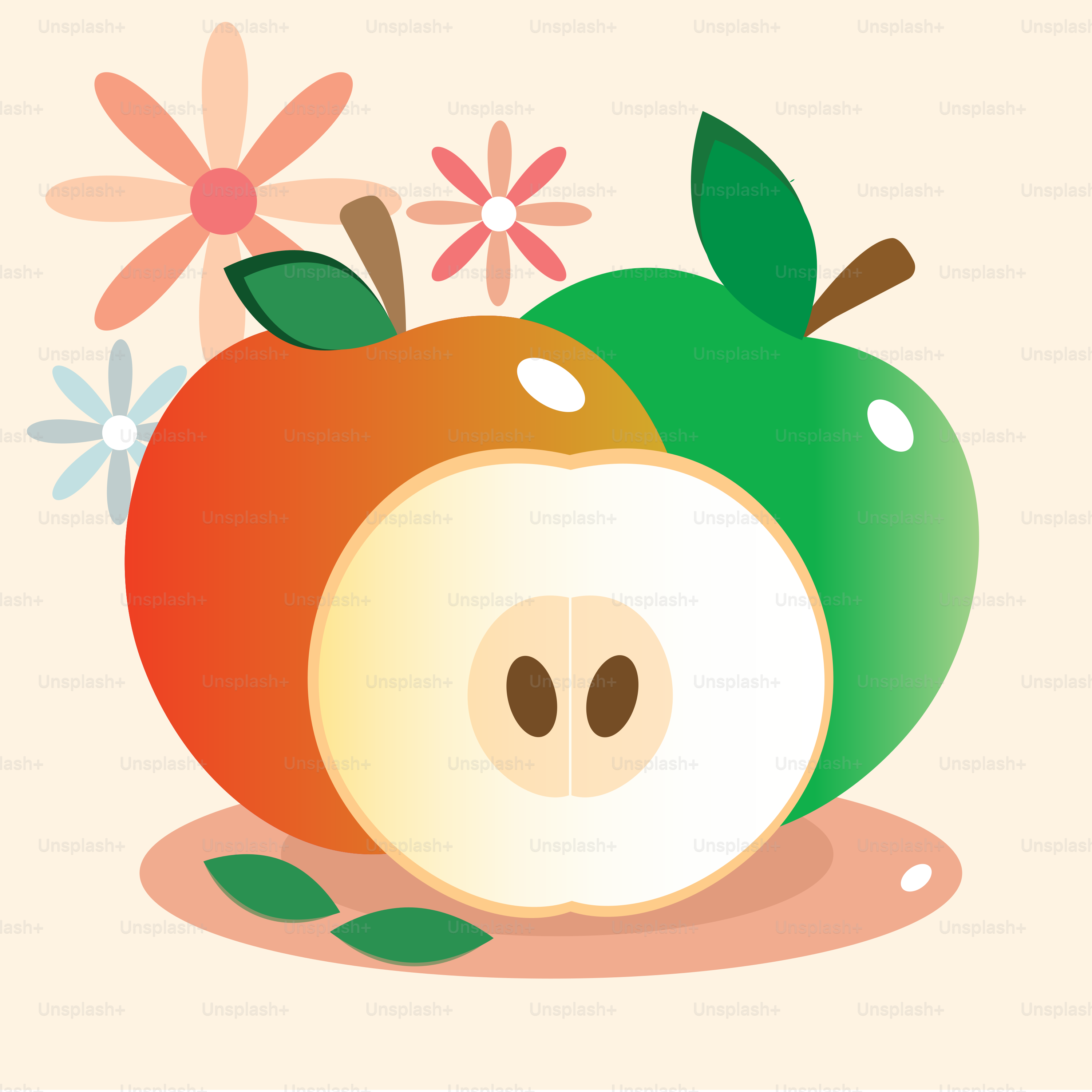 A picture of an apple and a flower