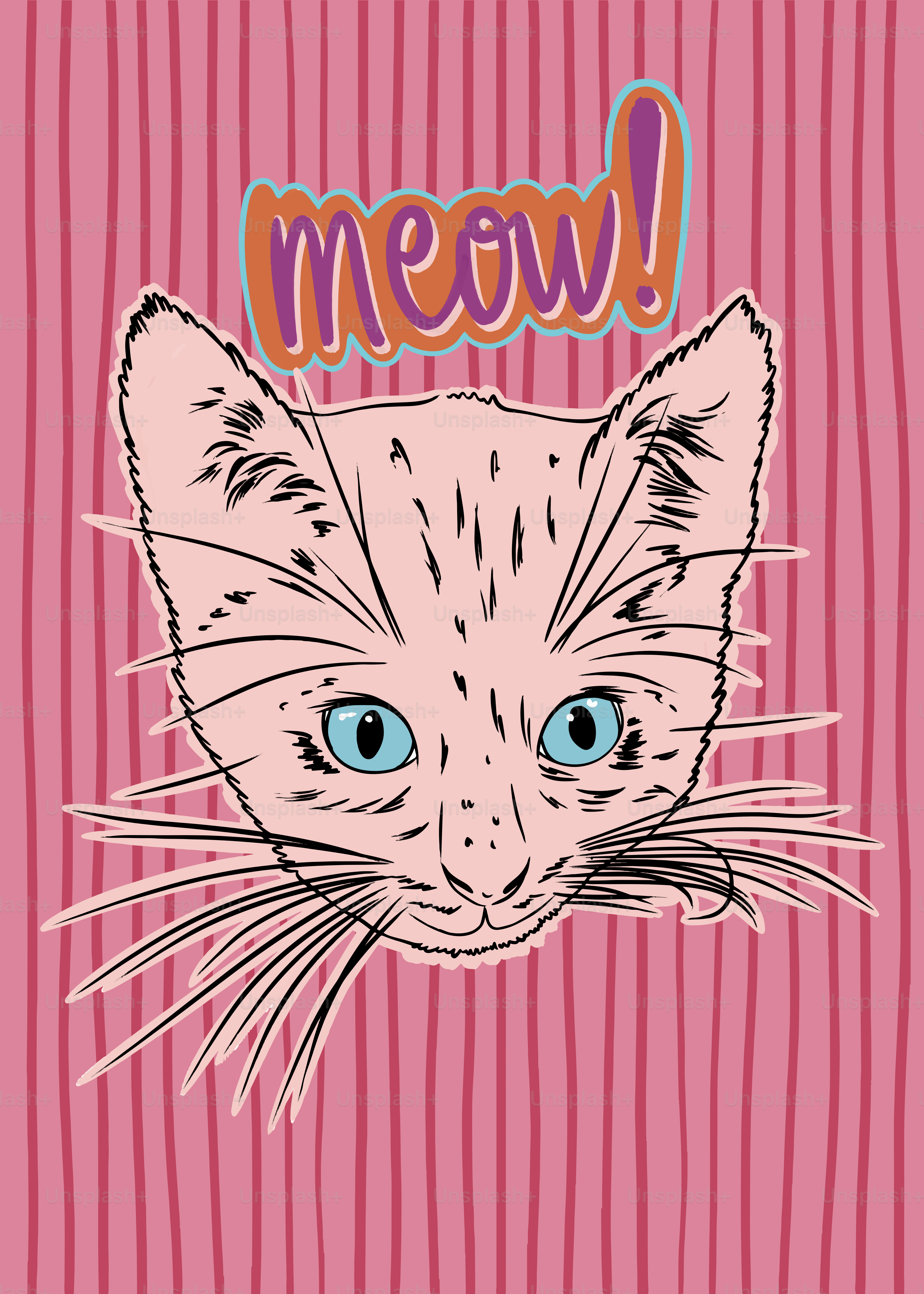 A picture of a cat on a pink background