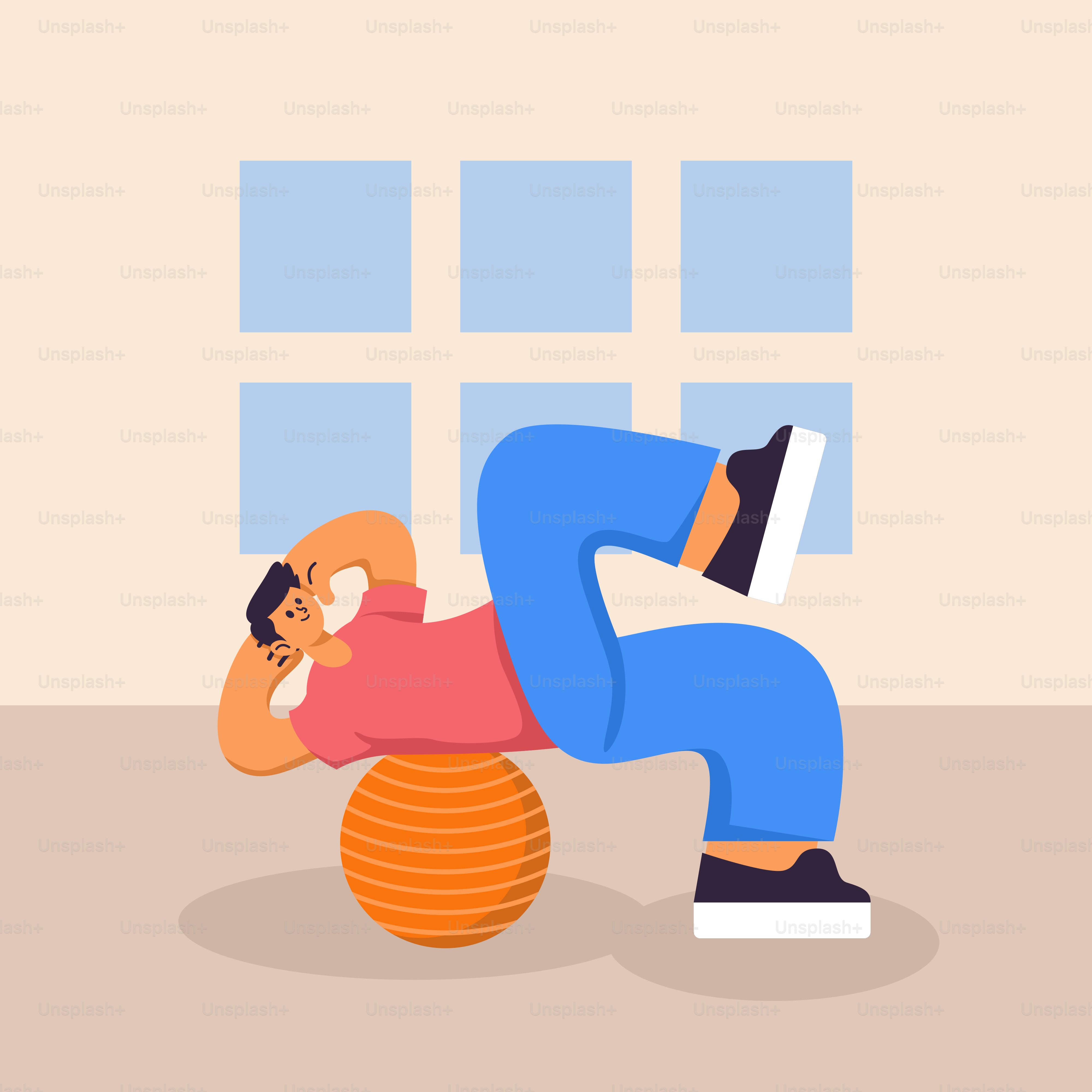 A man is doing exercises on an exercise ball