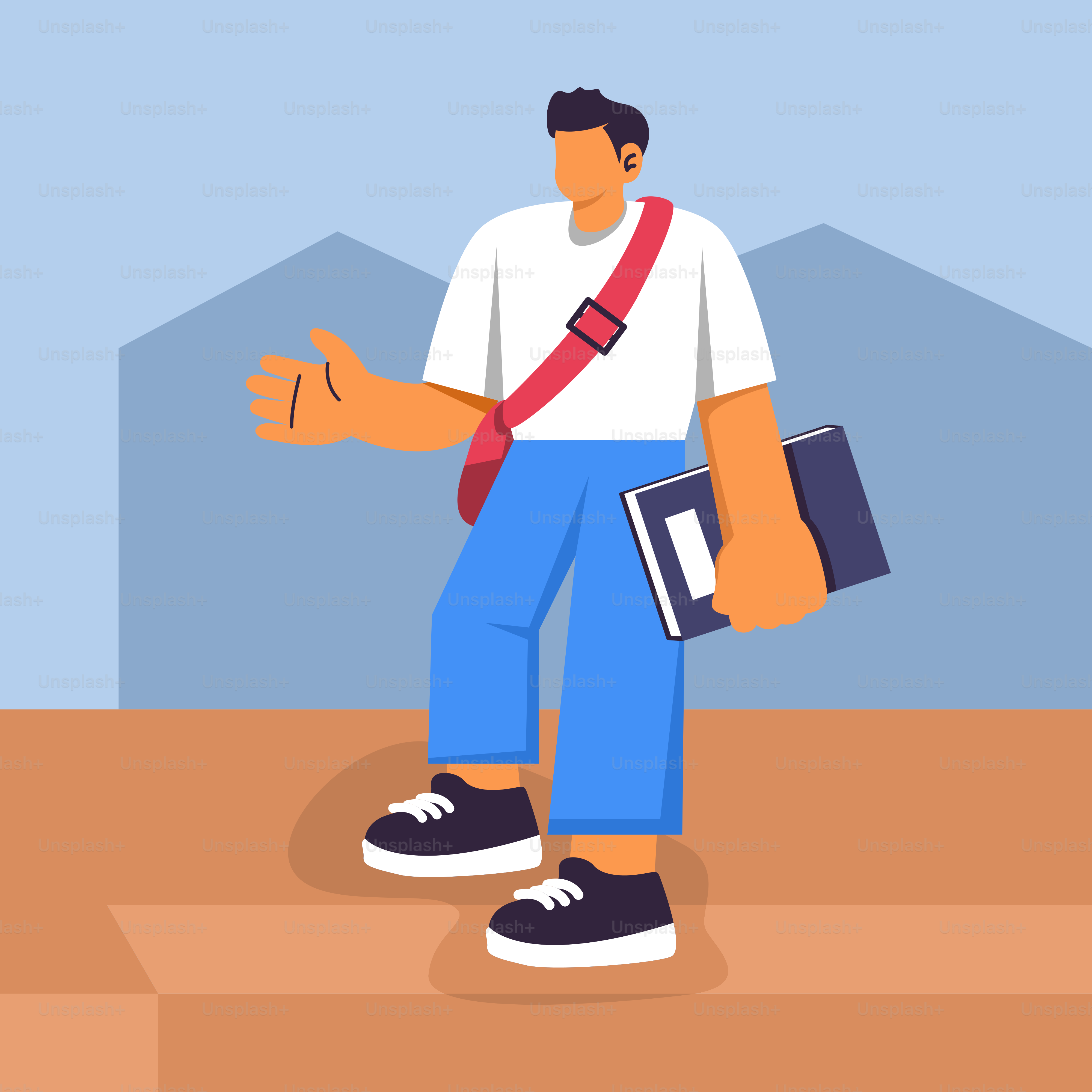 A man standing on a step with a book in his hand