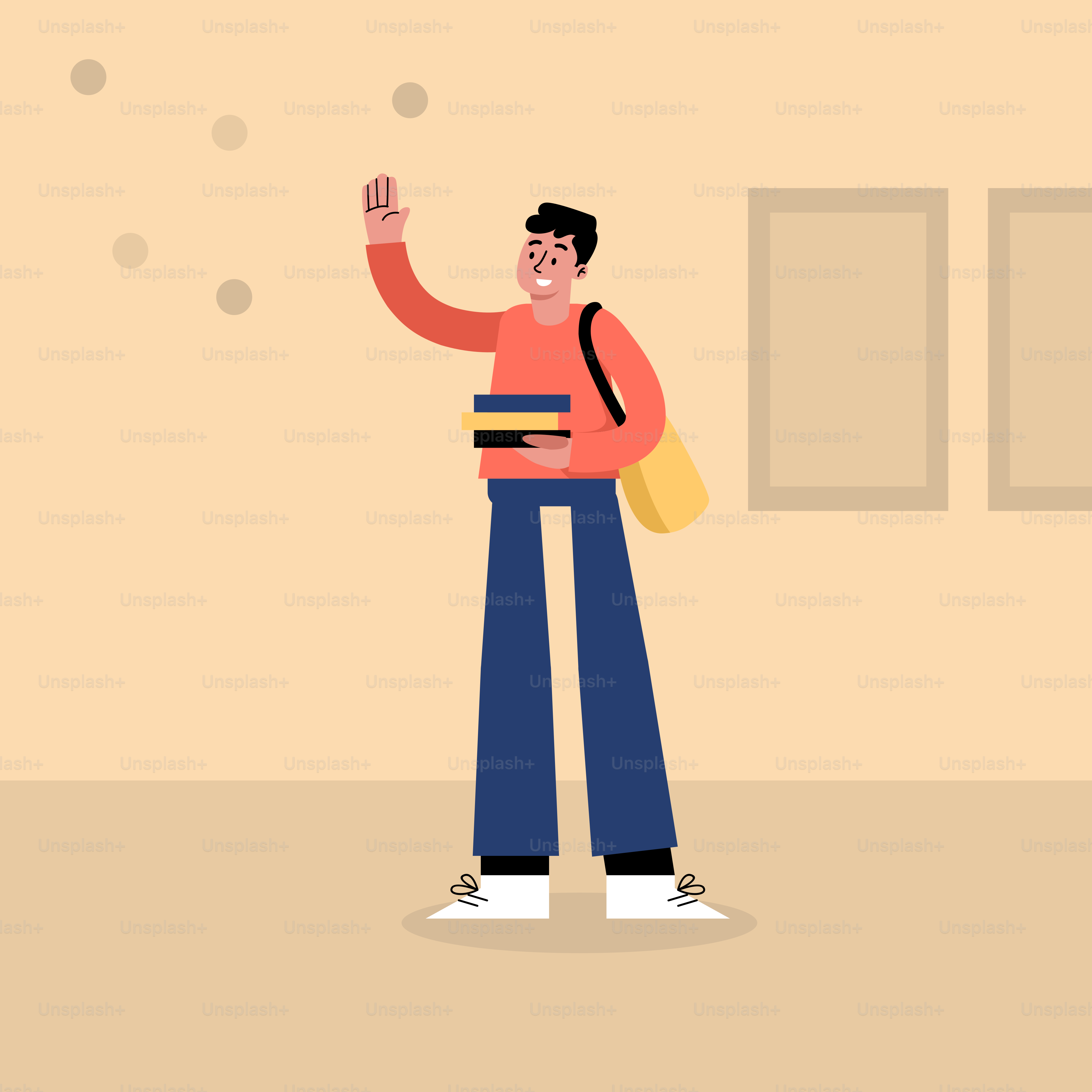 A man holding a stack of books in a room