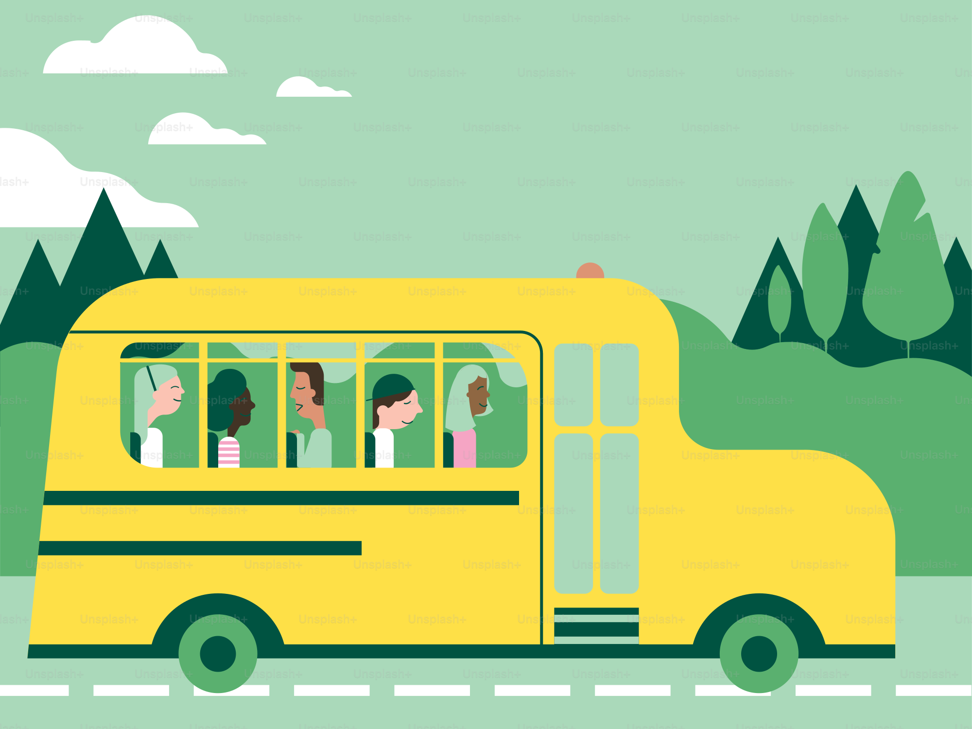 A yellow school bus driving down a road vector – School Image on Unsplash