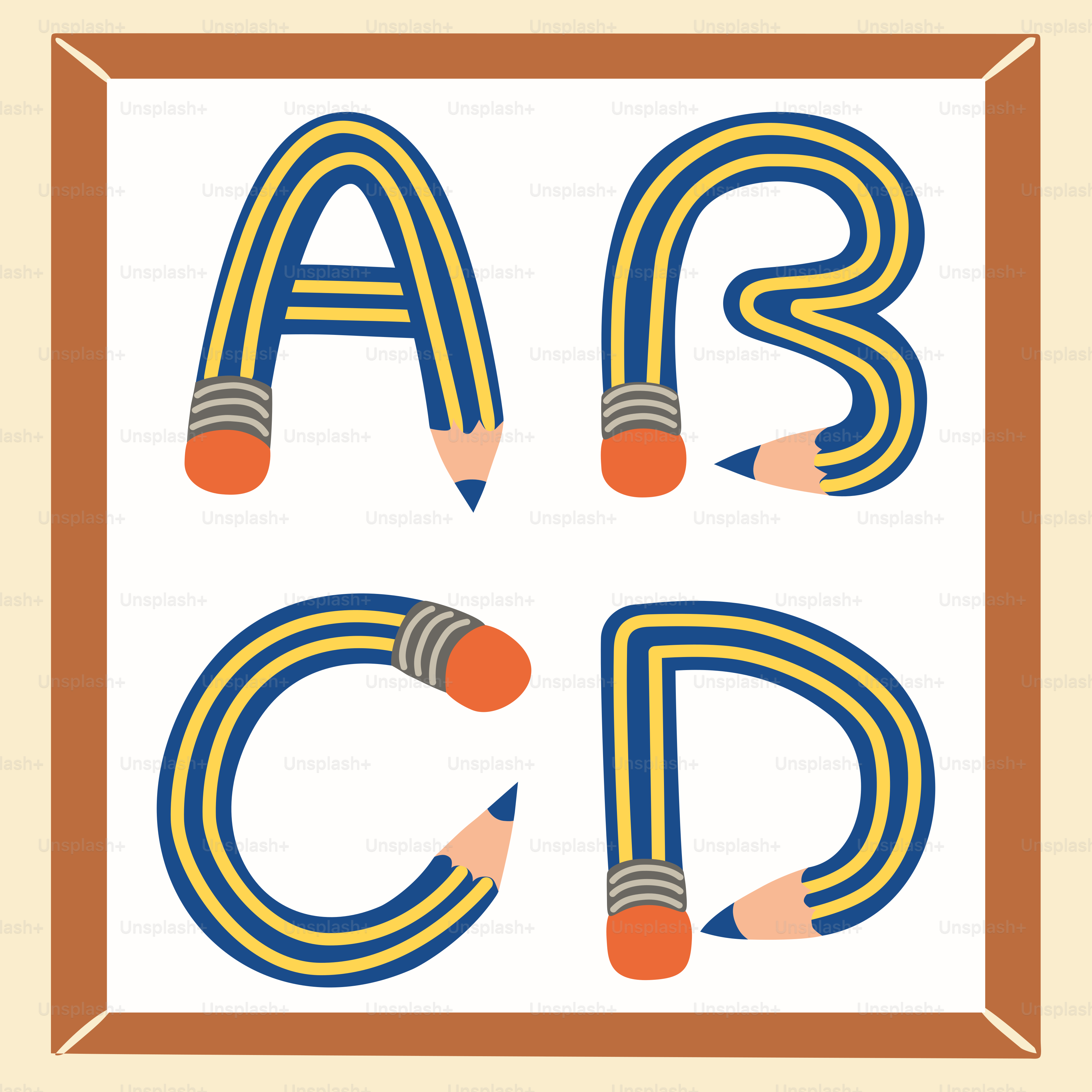 Un'immagine delle lettere a, b, c e d con delle matite